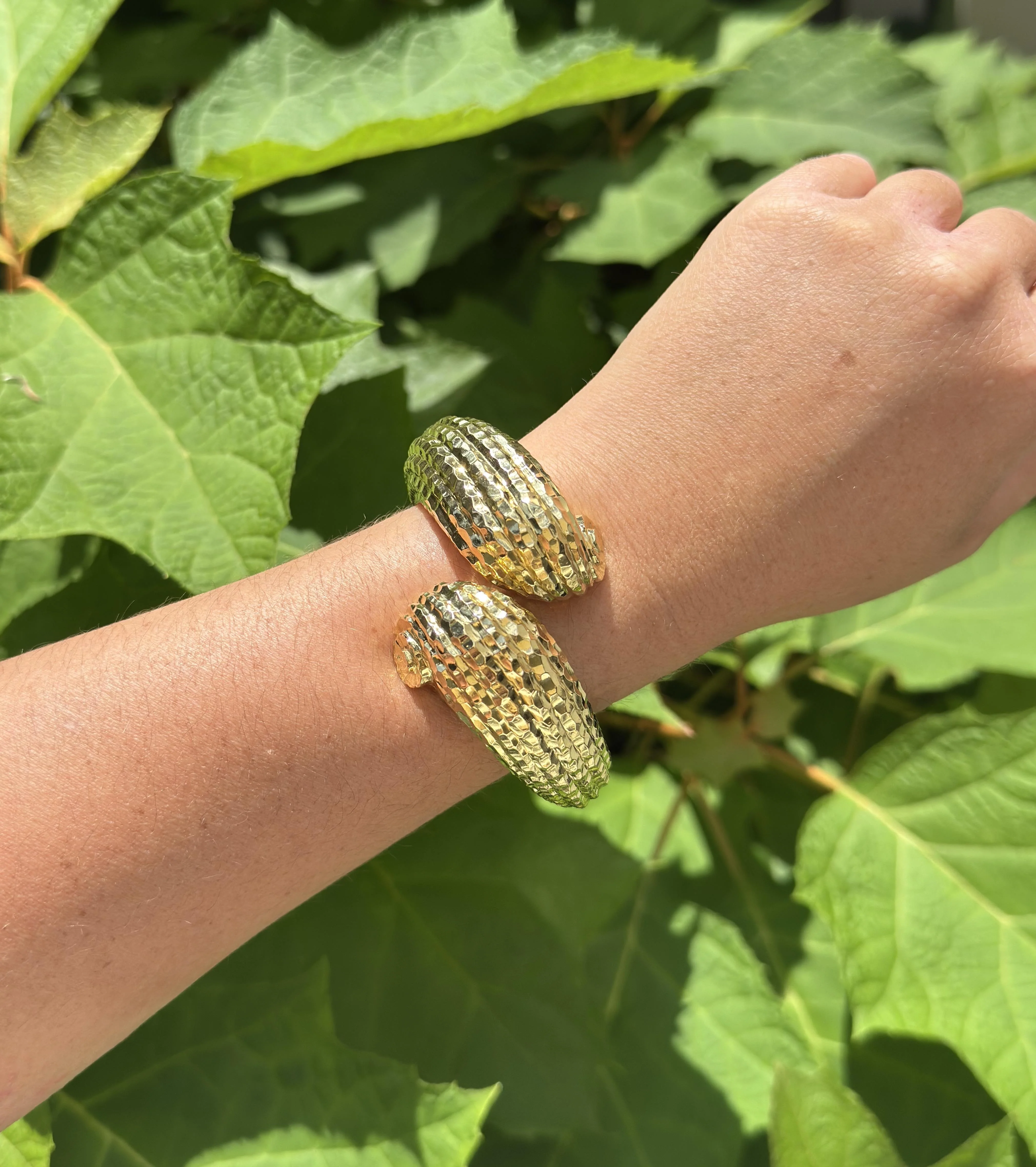 David Webb Hammered Gold Crossover Bangle Bracelet