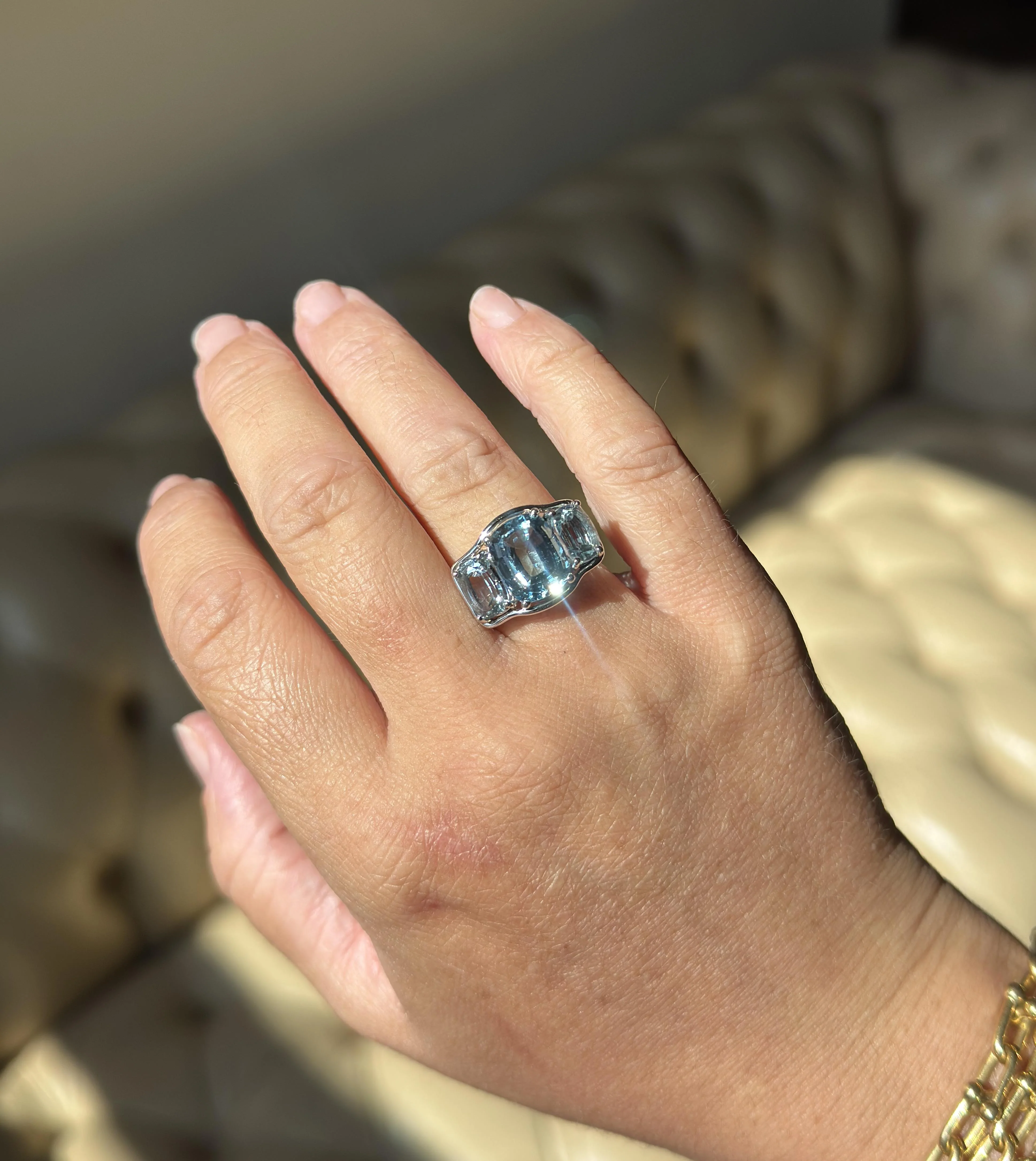 Verdura Aquamarine Gold Three Stone Ring