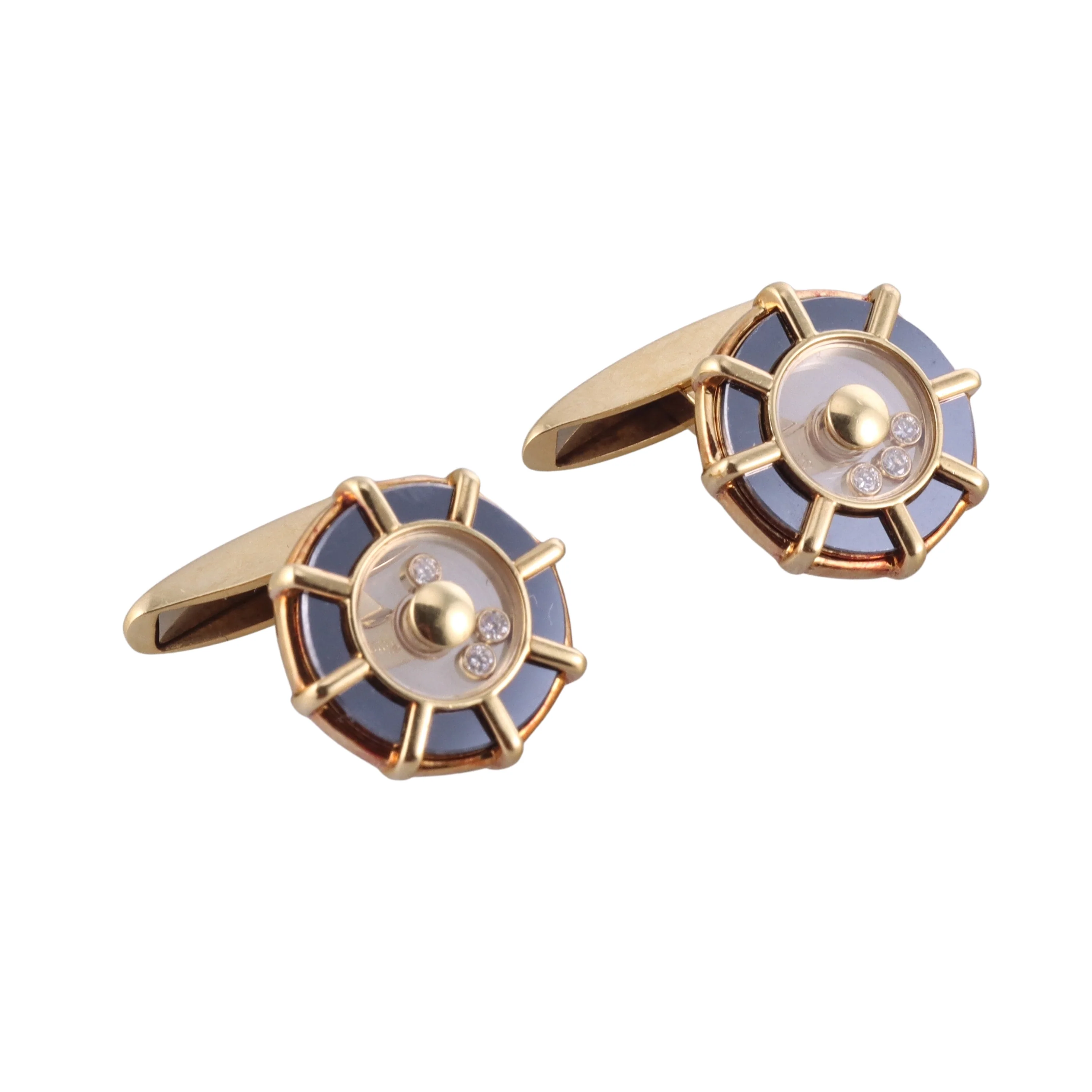 Chopard Happy Diamonds Gold Hematite Ships Wheel Cufflinks