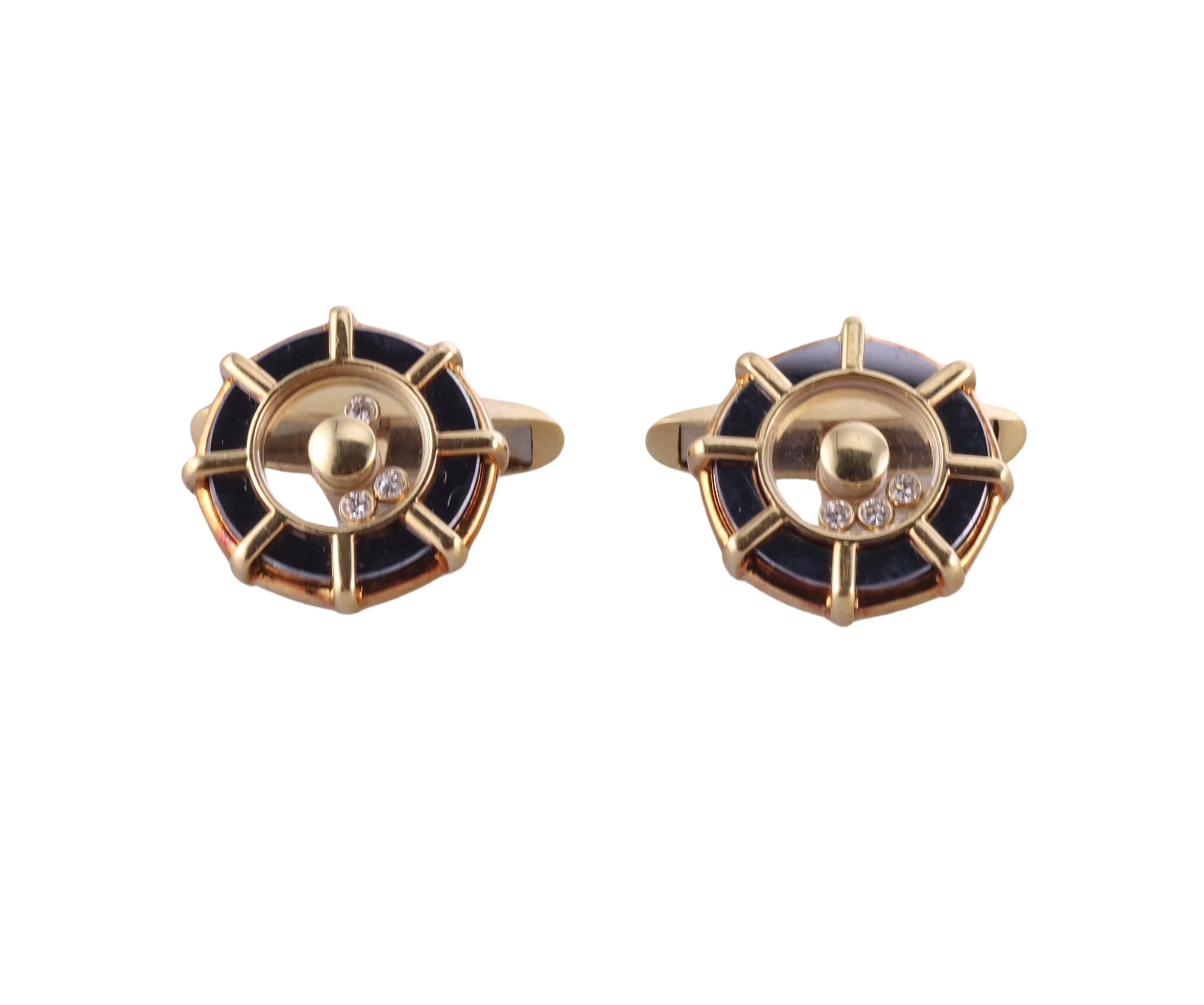 Chopard Happy Diamonds Gold Hematite Ships Wheel Cufflinks