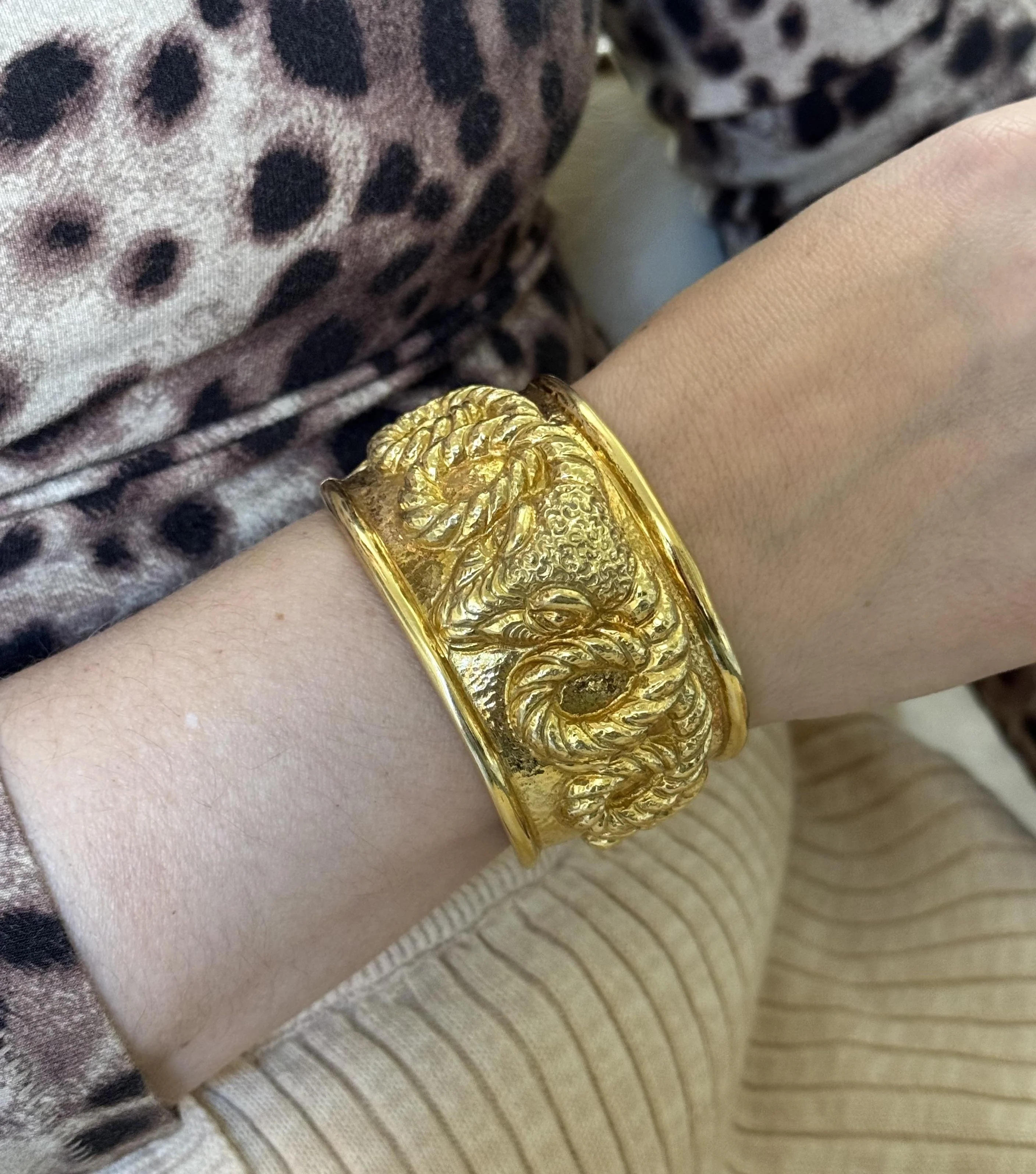 David Webb Repoussé Rams Head Cuff Bracelet