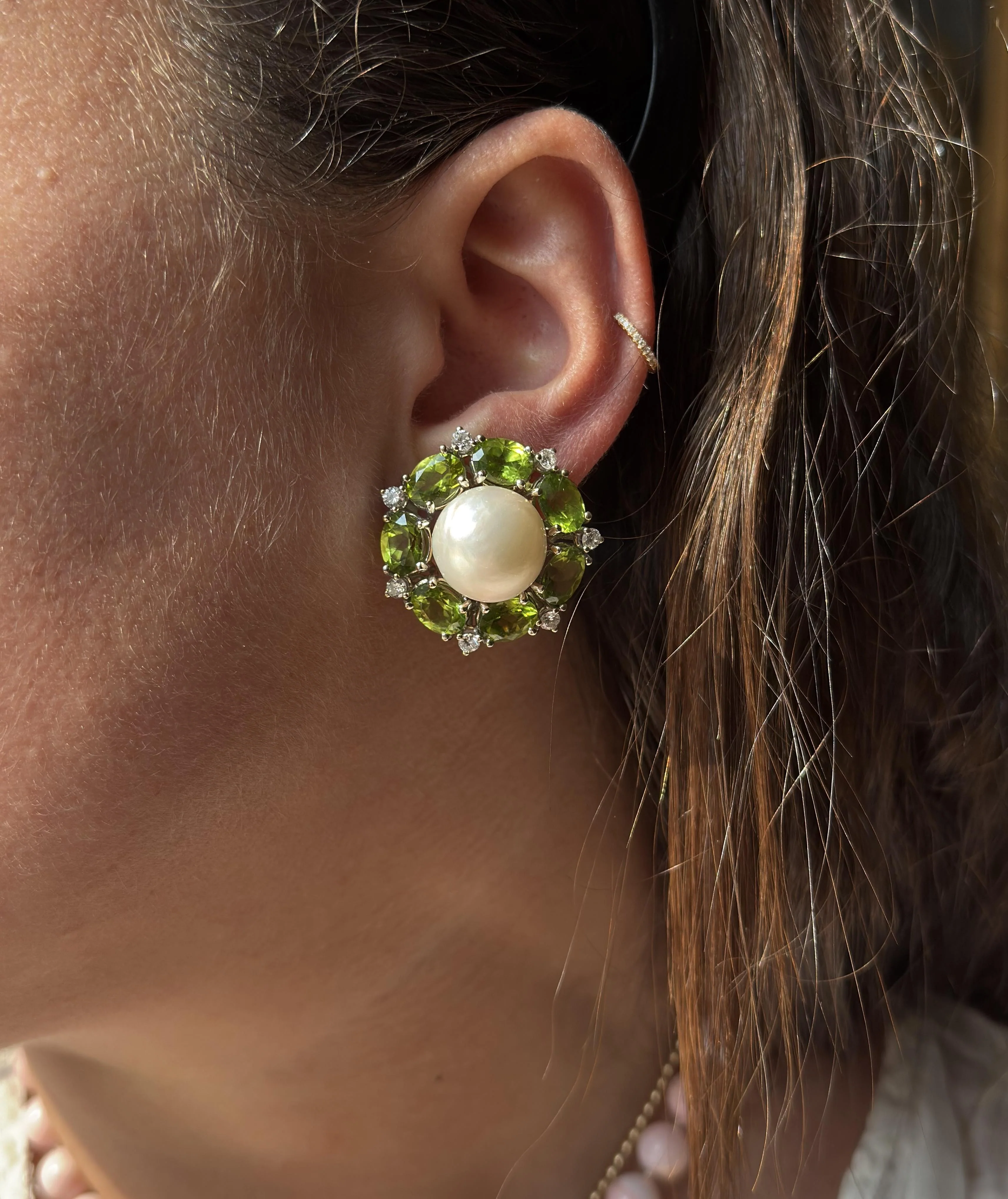 Seaman Schepps Peridot Diamond Mabe Pearl Gold Earrings