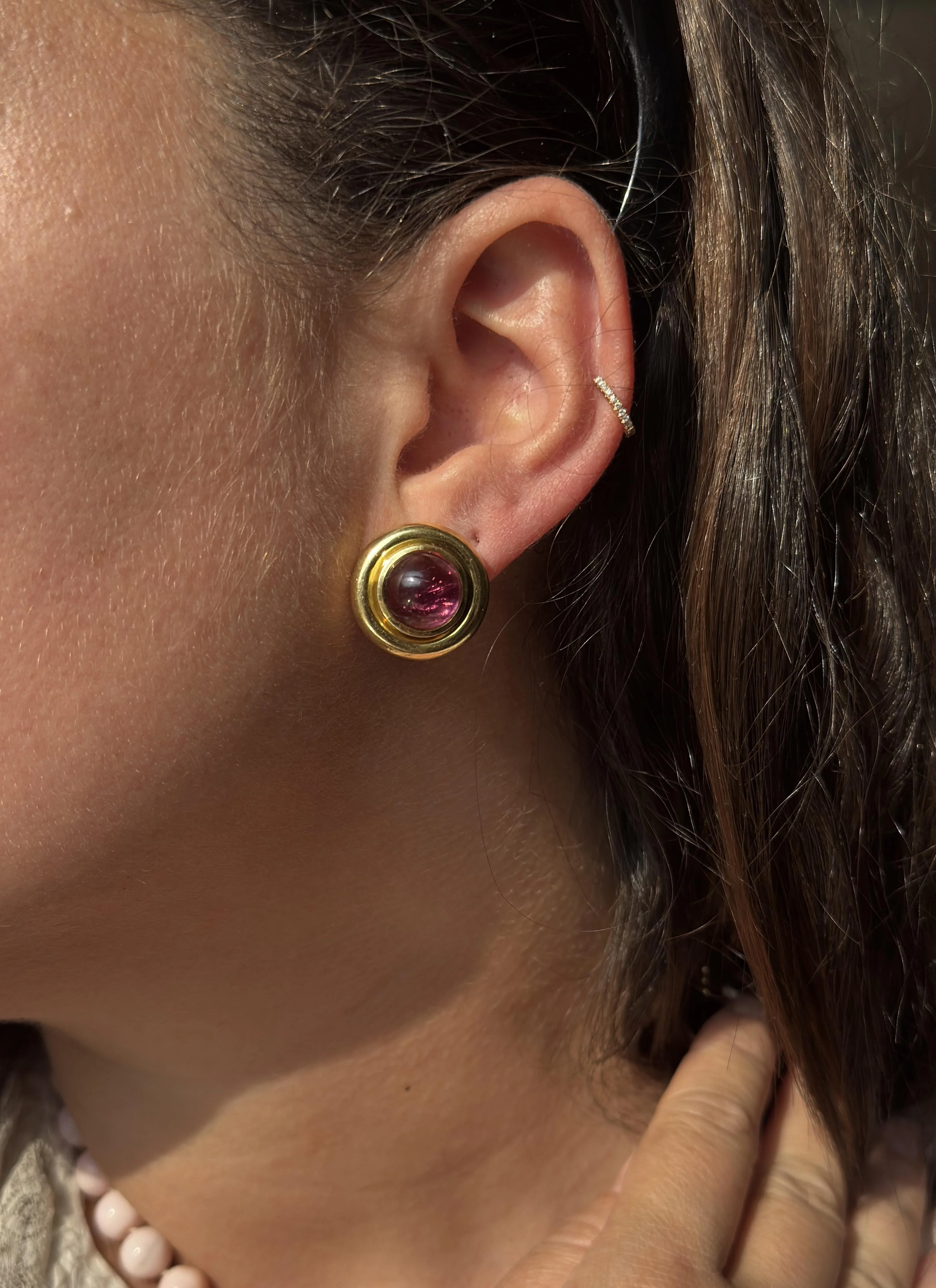 Tiffany Co Paloma Picasso Pink Tourmaline Gold Button Earrings