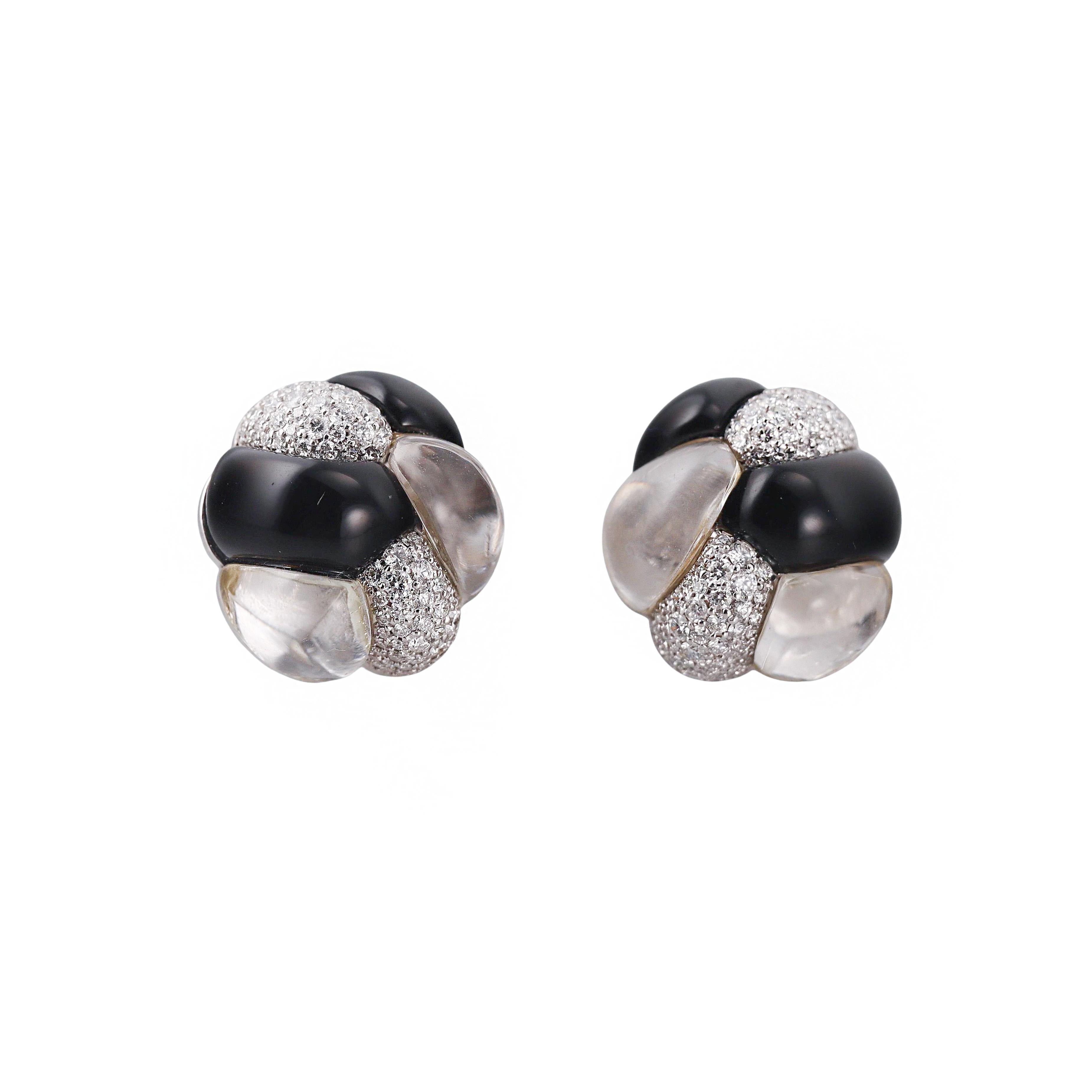 Seaman Schepps Rock Crystal Onyx Diamond Earrings