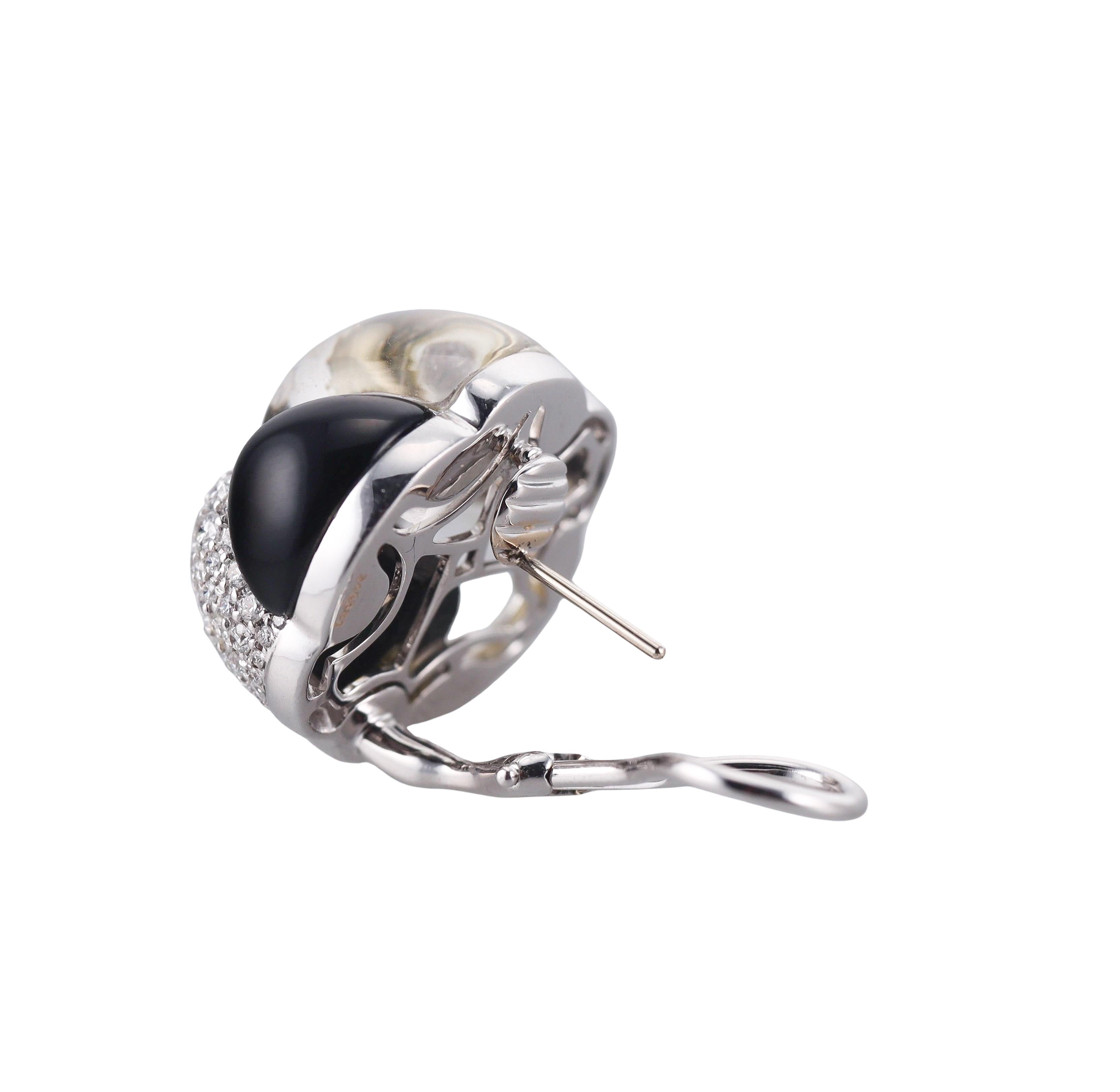 Seaman Schepps Rock Crystal Onyx Diamond Earrings