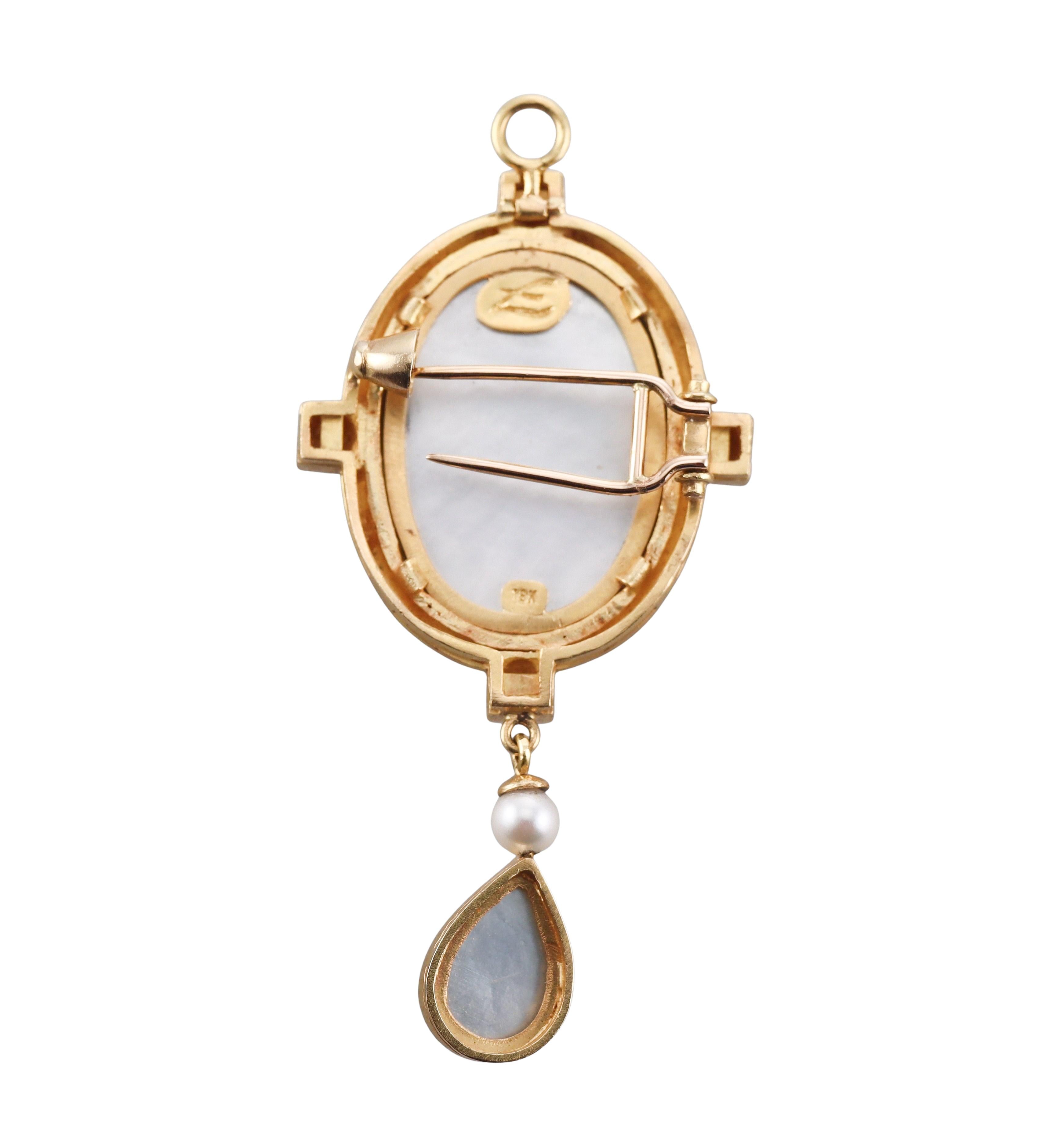 Elizabeth Locke Gold Pearl Intaglio Brooch Pendant
