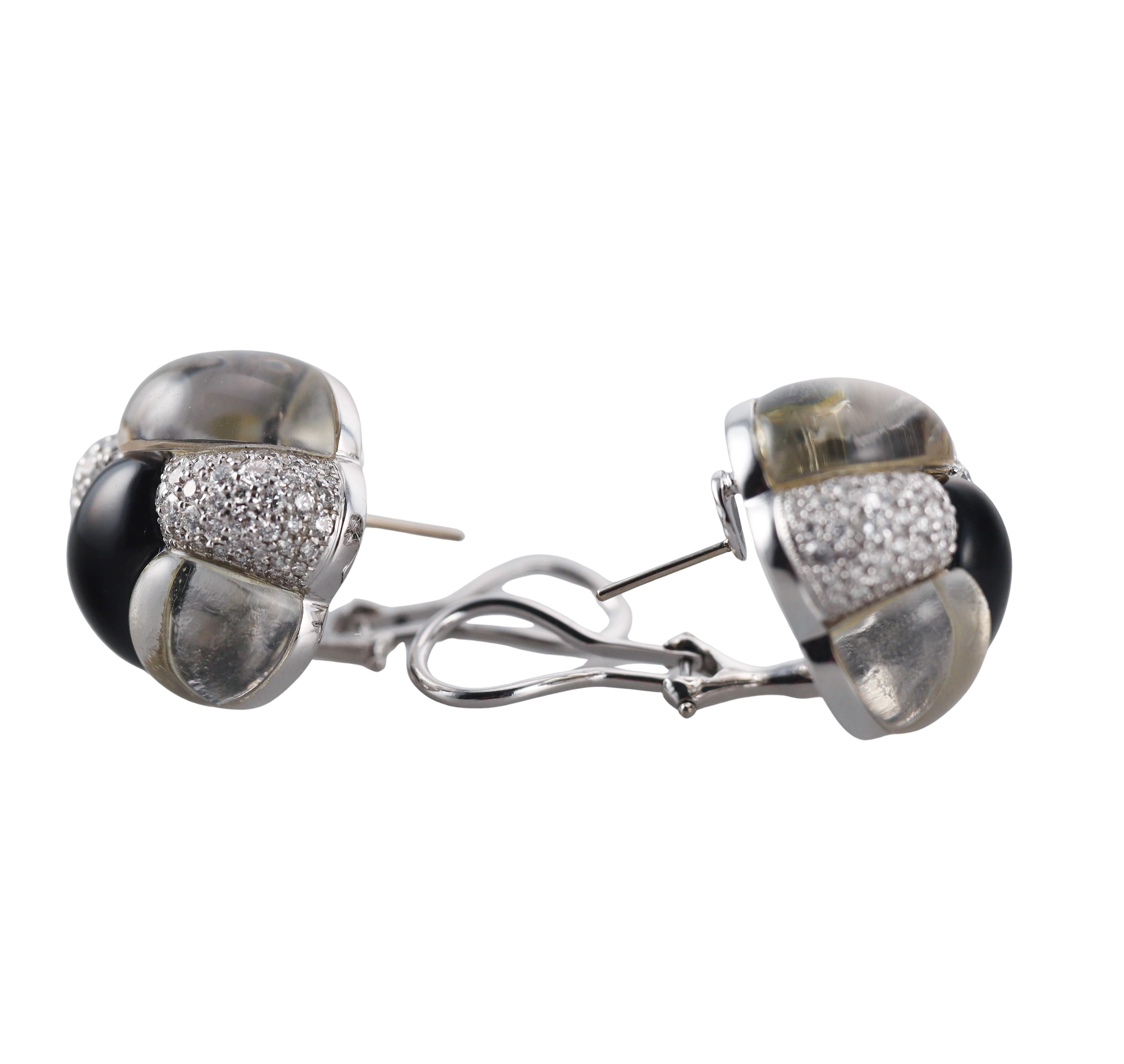 Seaman Schepps Rock Crystal Onyx Diamond Earrings