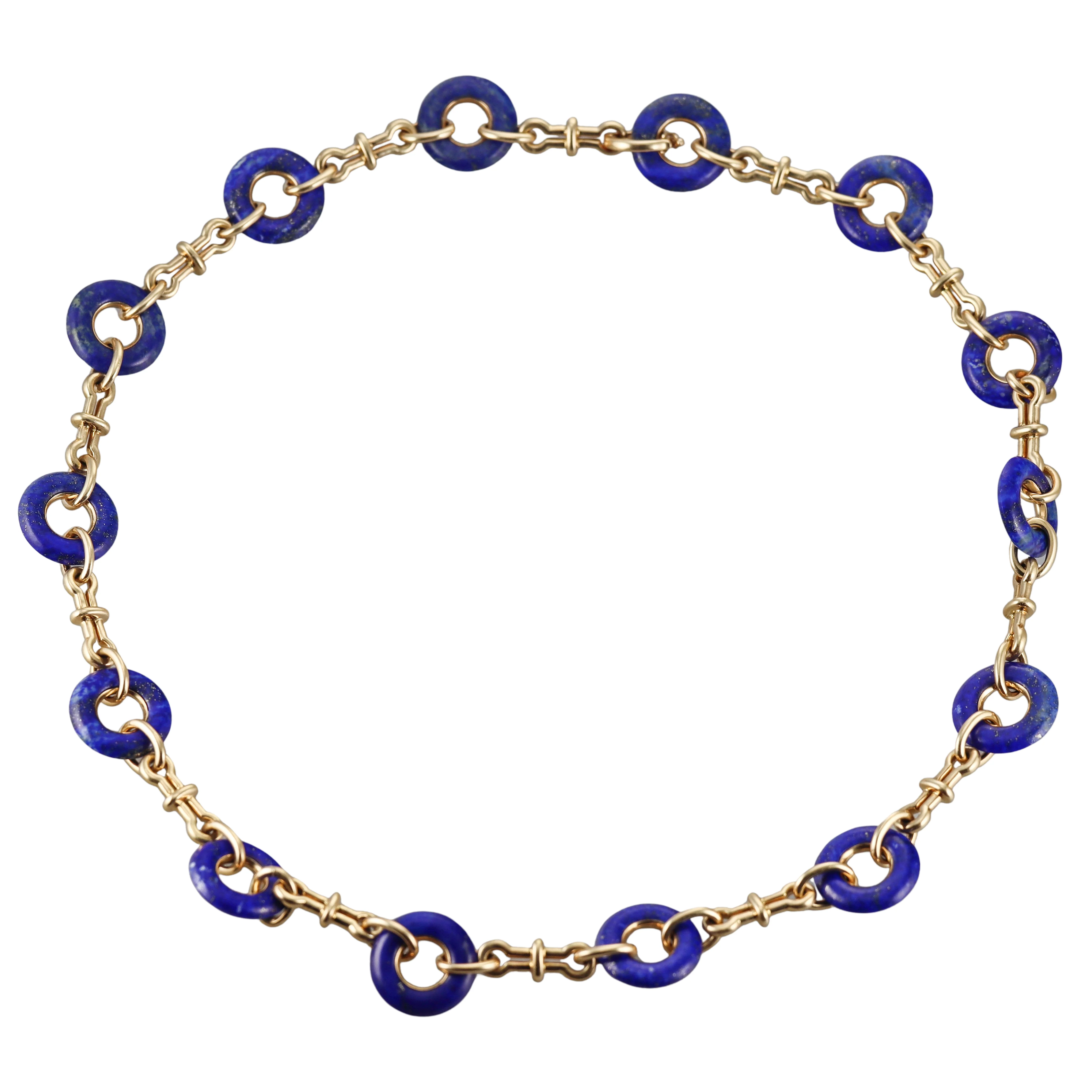 David Webb Lapis Link Yellow Gold Necklace
