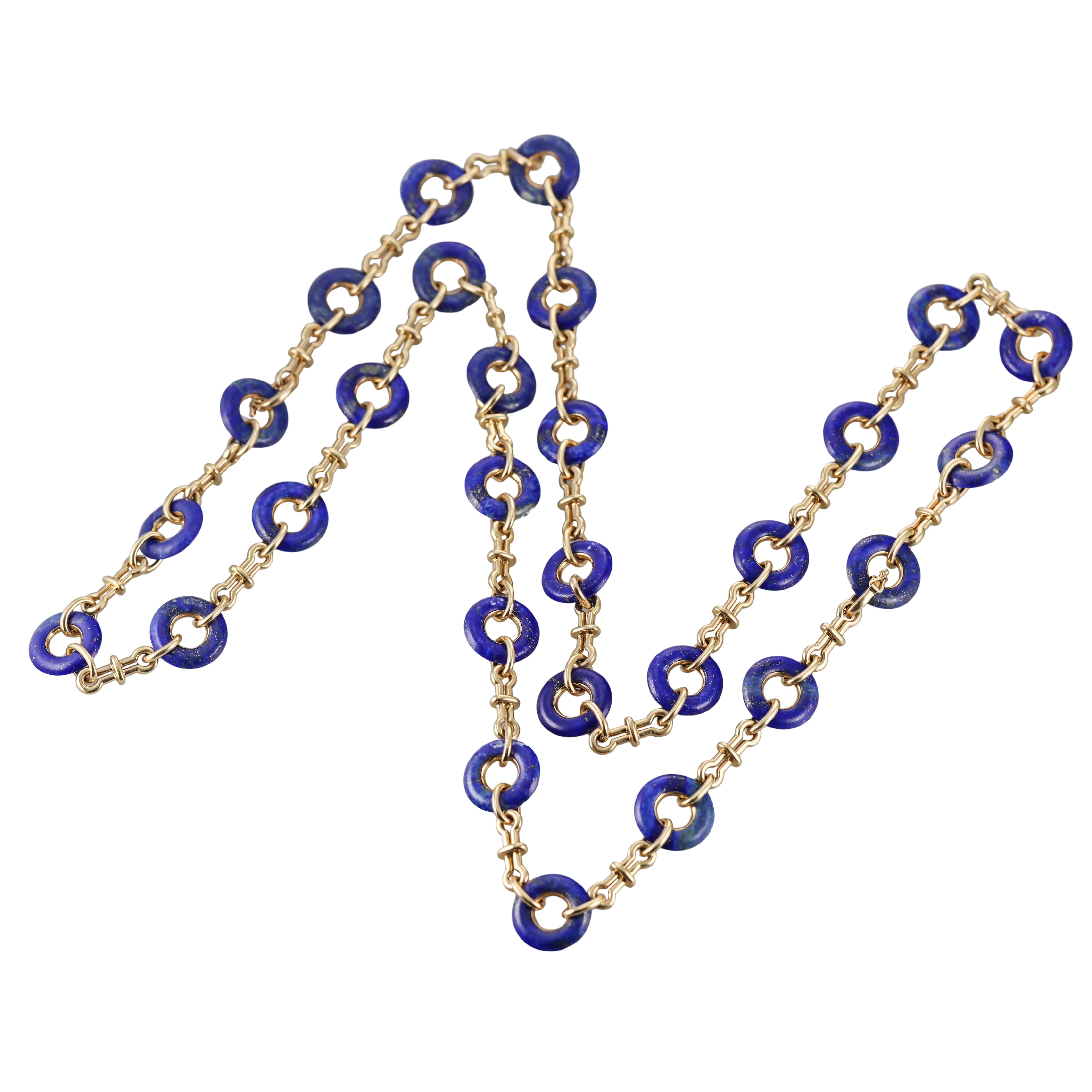 David Webb Lapis Link Yellow Gold Necklace