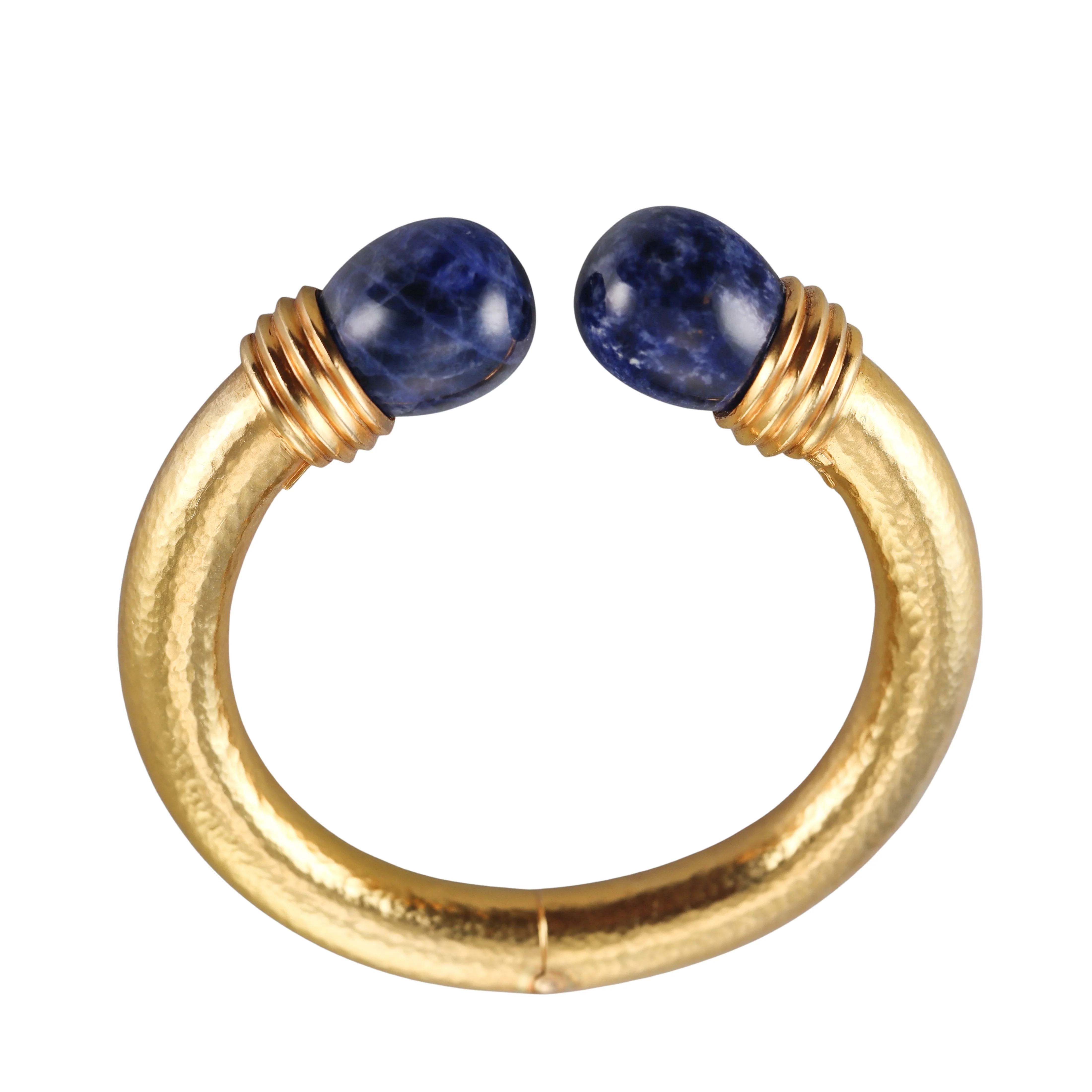 Lalaounis Greece Yellow Gold Sodalite Cuff Bracelet