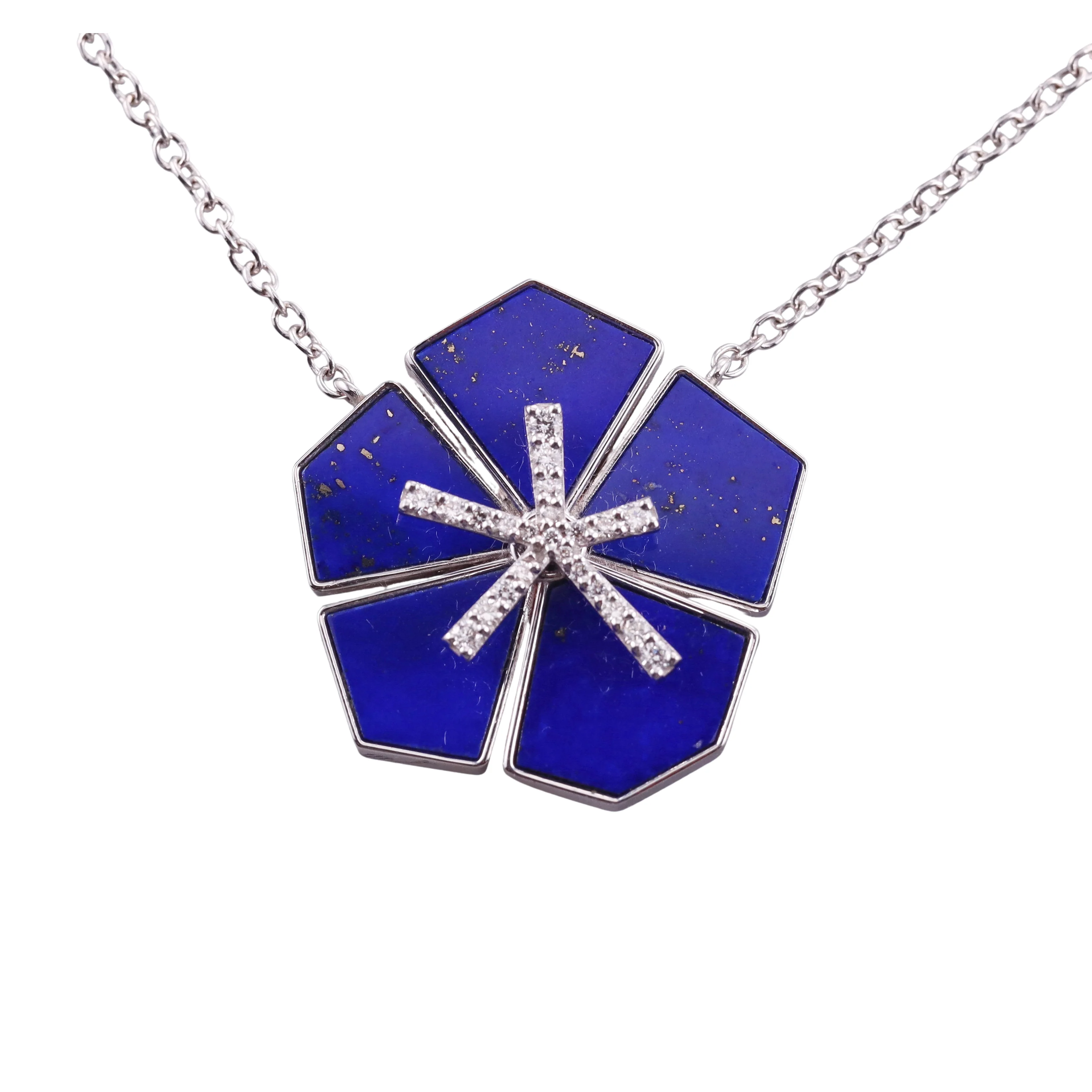 Giloro White Gold Diamond Lapis Pendant Necklace