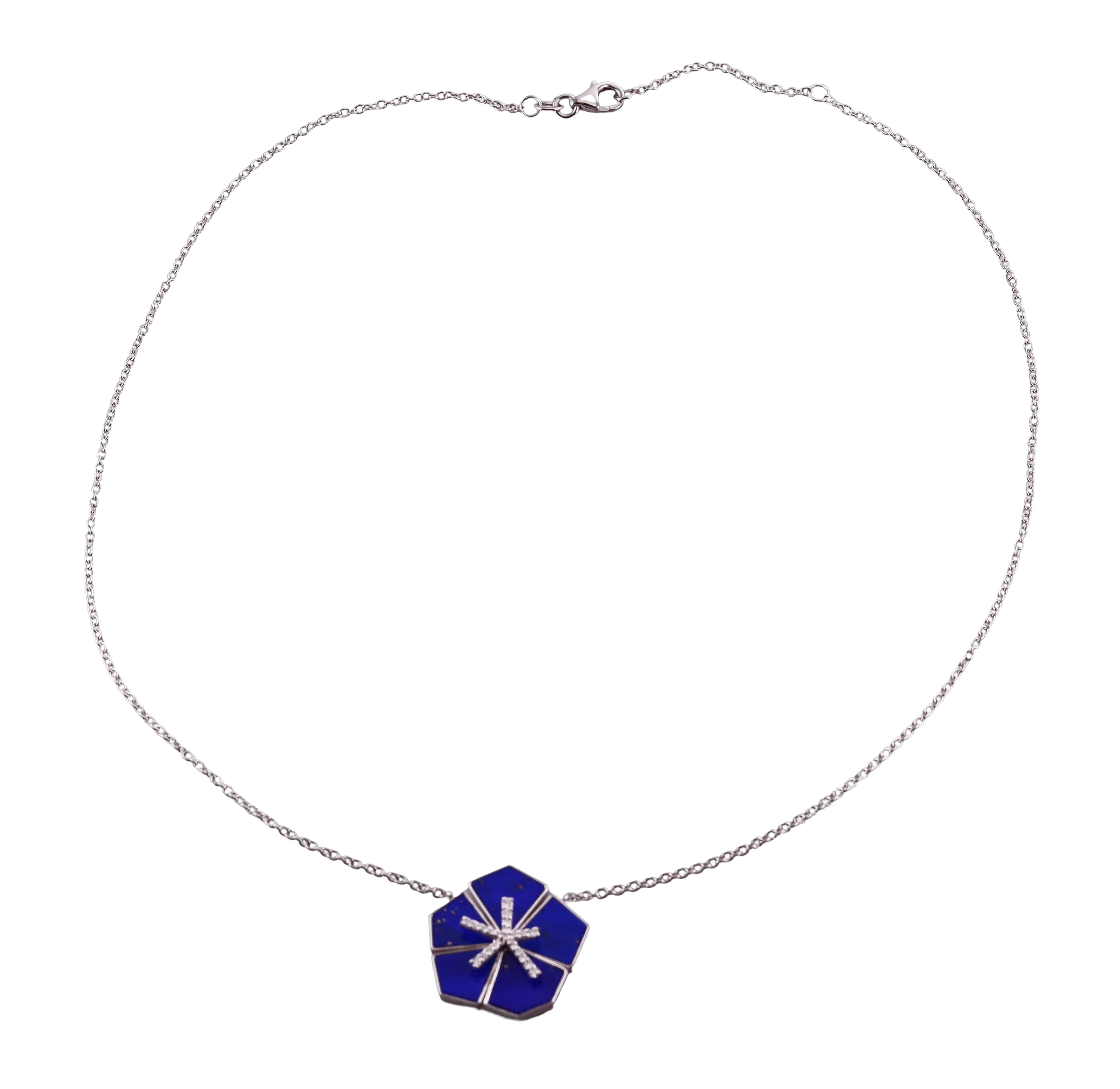 Giloro White Gold Diamond Lapis Pendant Necklace
