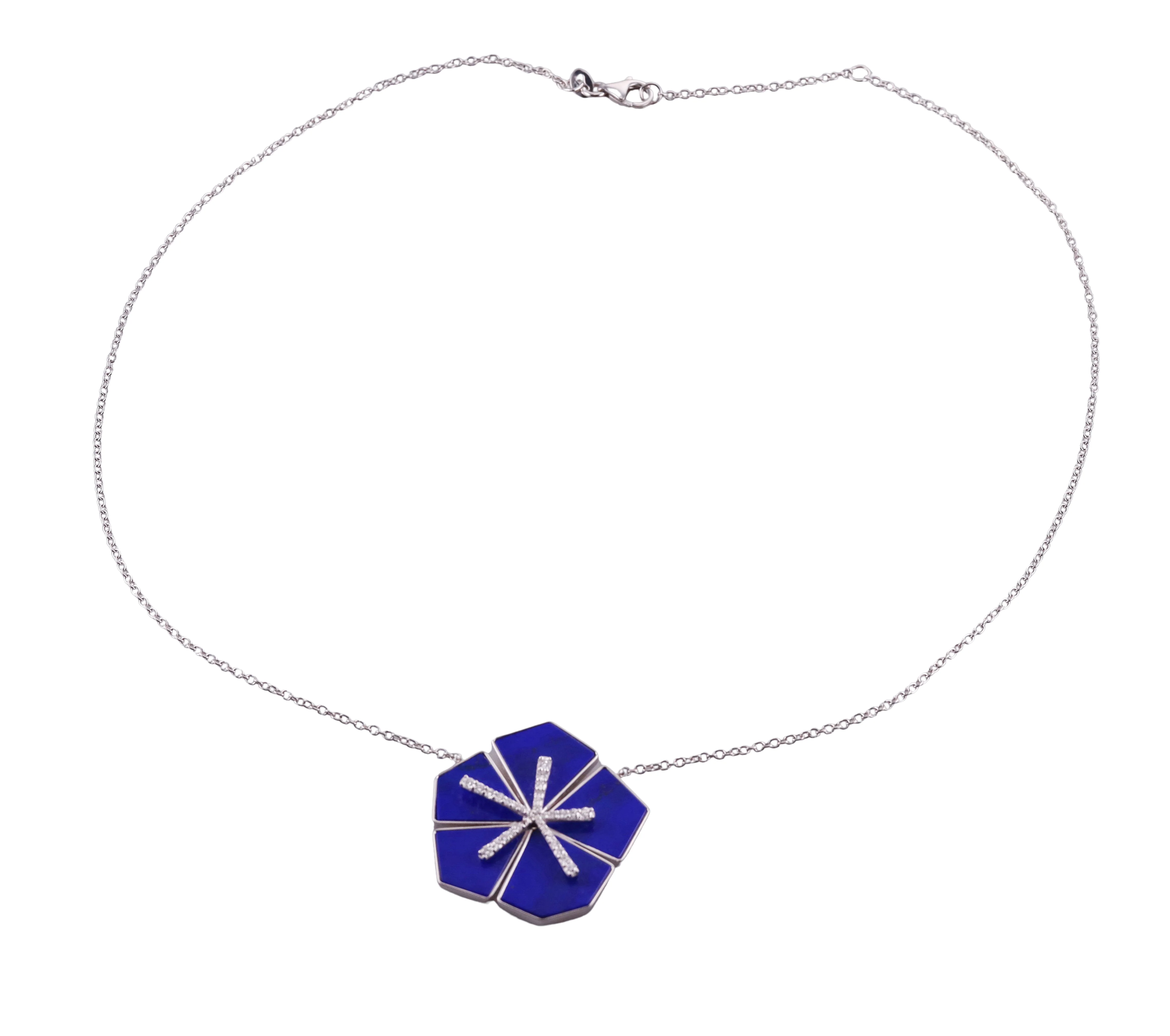 Giloro White Gold Diamond Lapis Large Pendant Necklace