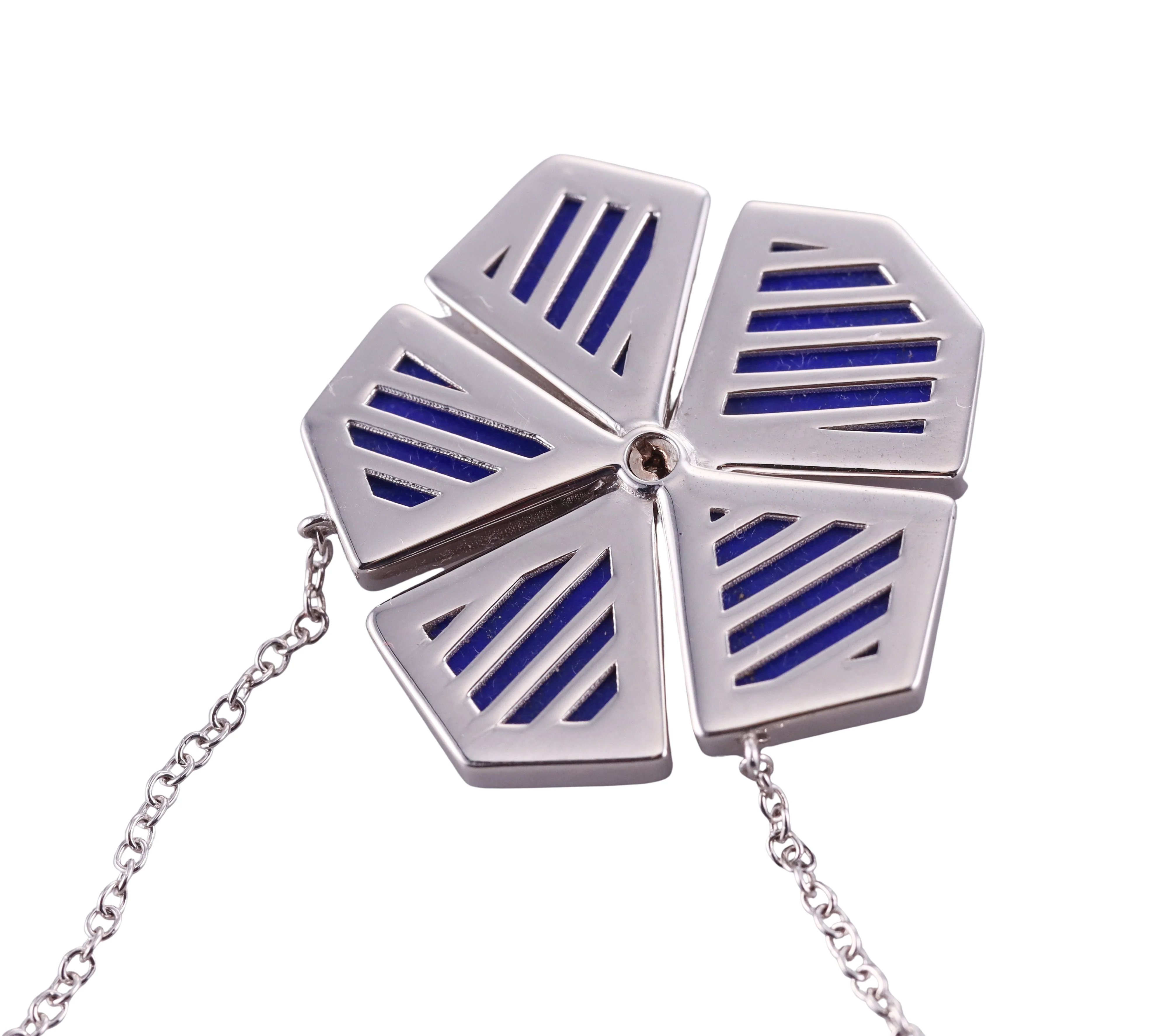 Giloro White Gold Diamond Lapis Large Pendant Necklace
