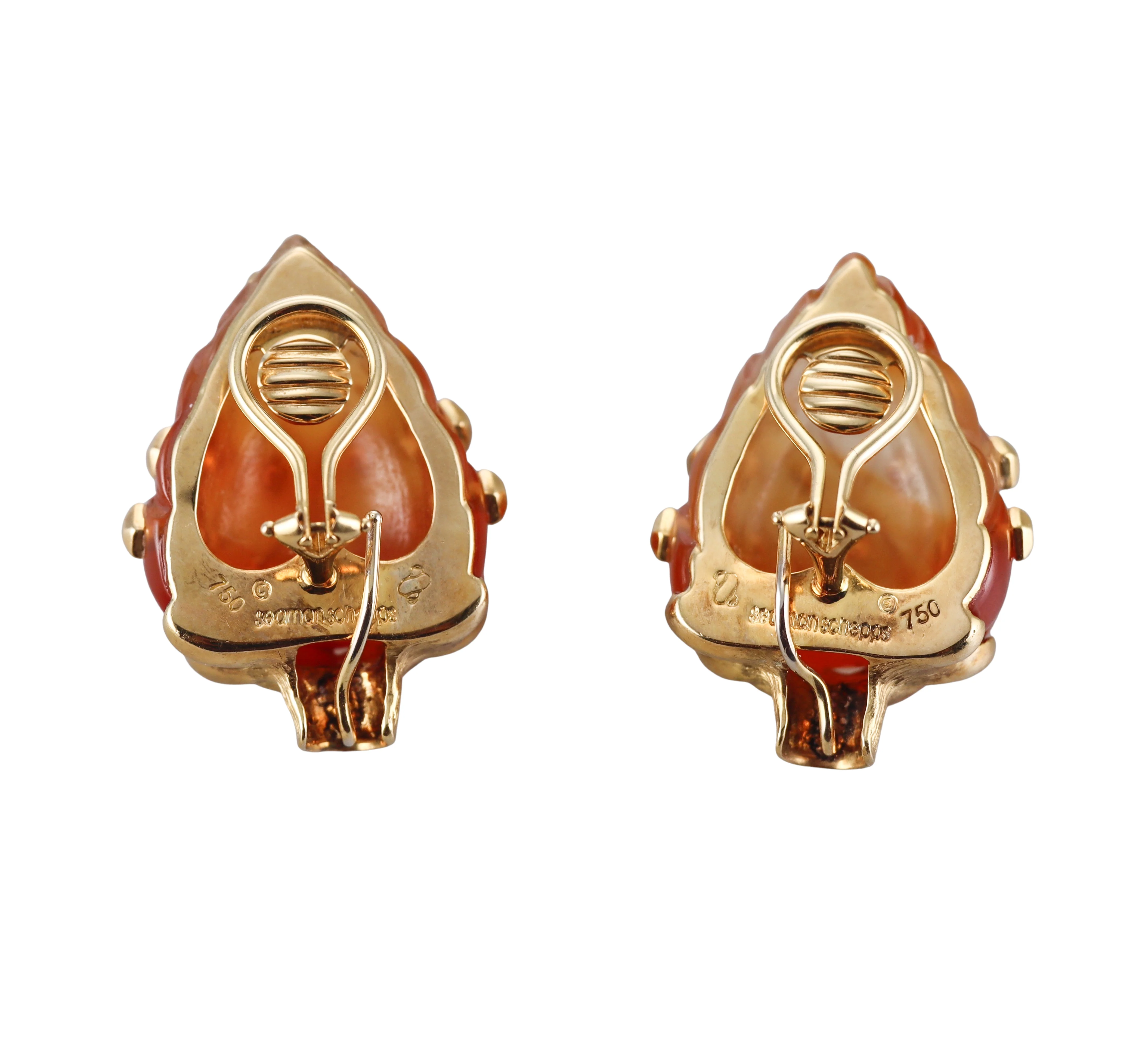 Seaman Schepps Gold Carnelian Artichoke Earrings
