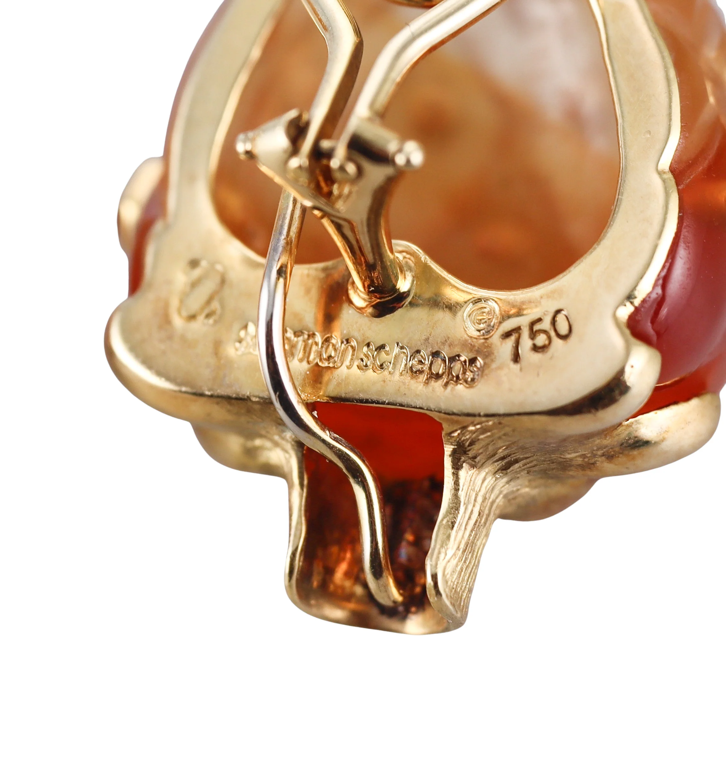 Seaman Schepps Gold Carnelian Artichoke Earrings