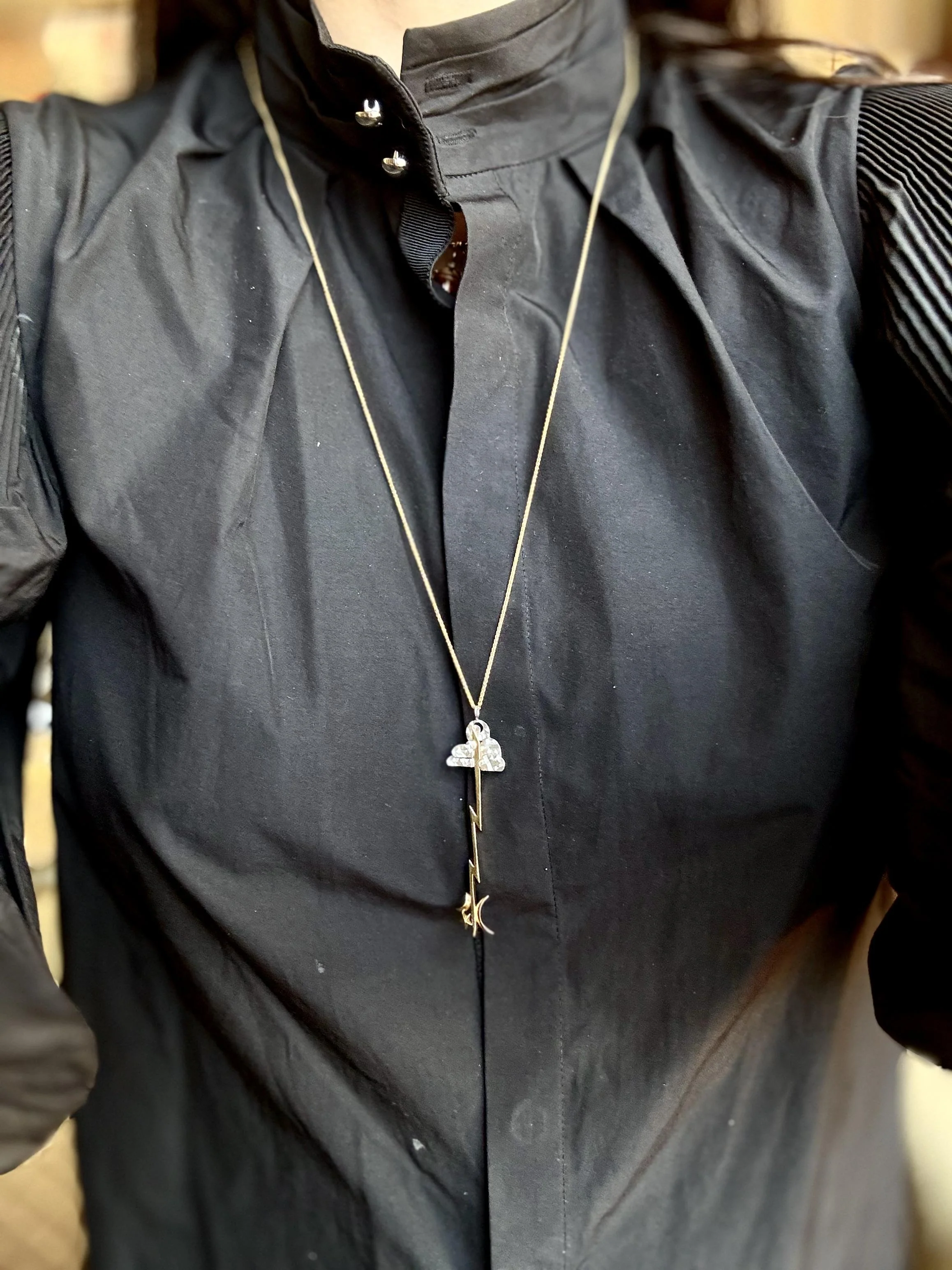 Michael Bondanza Gold Platinum Lightning Cloud Pendant Necklace