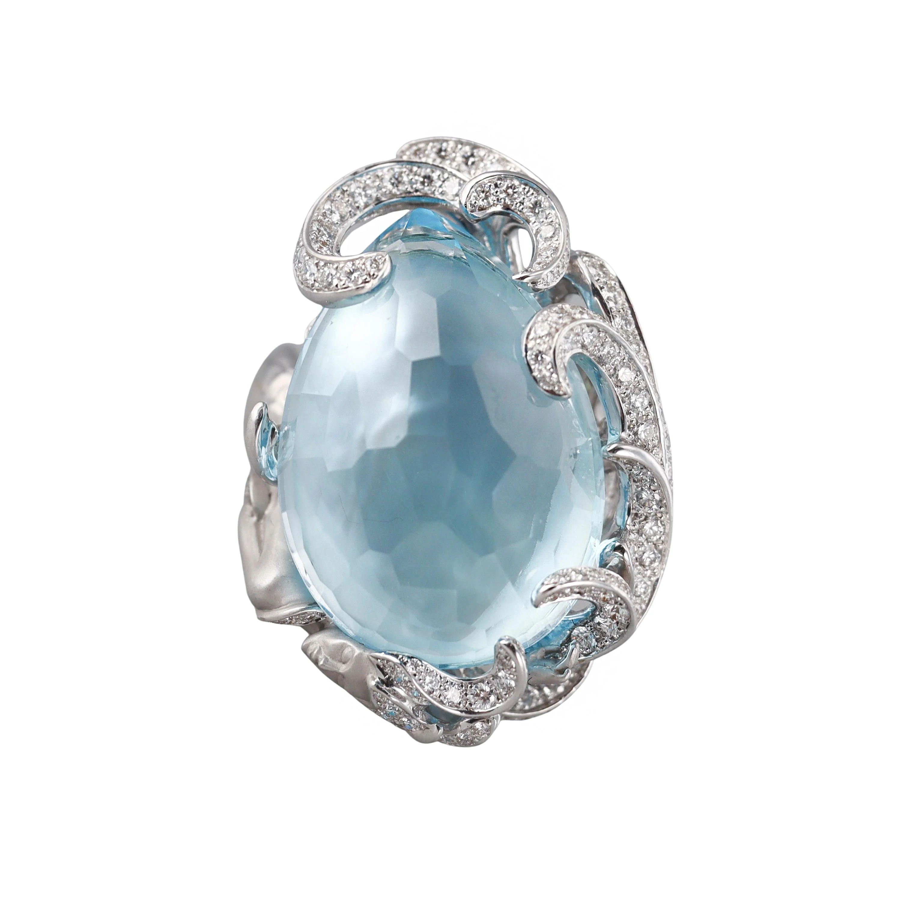 Carrera y Carrera Sirena Ola Atlantis Blue Topaz Diamond Gold Ring
