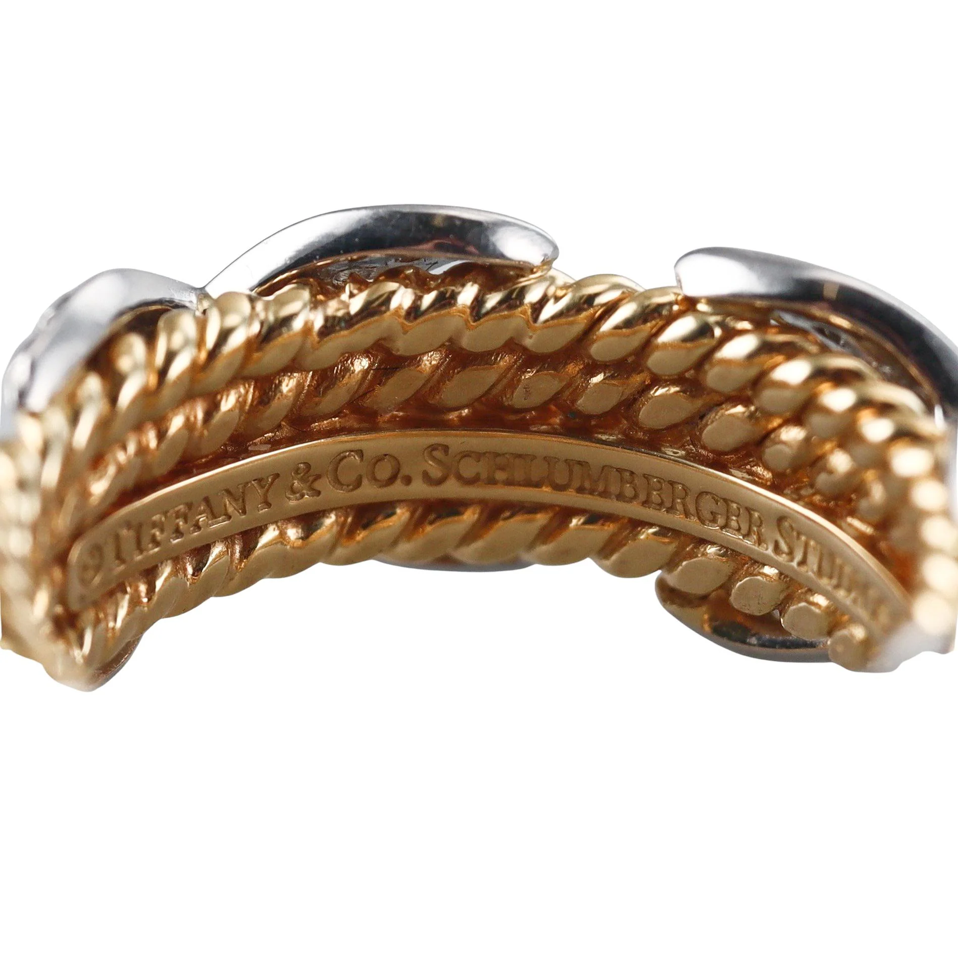 Tiffany Co Schlumberger Four Row Rope Diamond Gold Platinum Ring