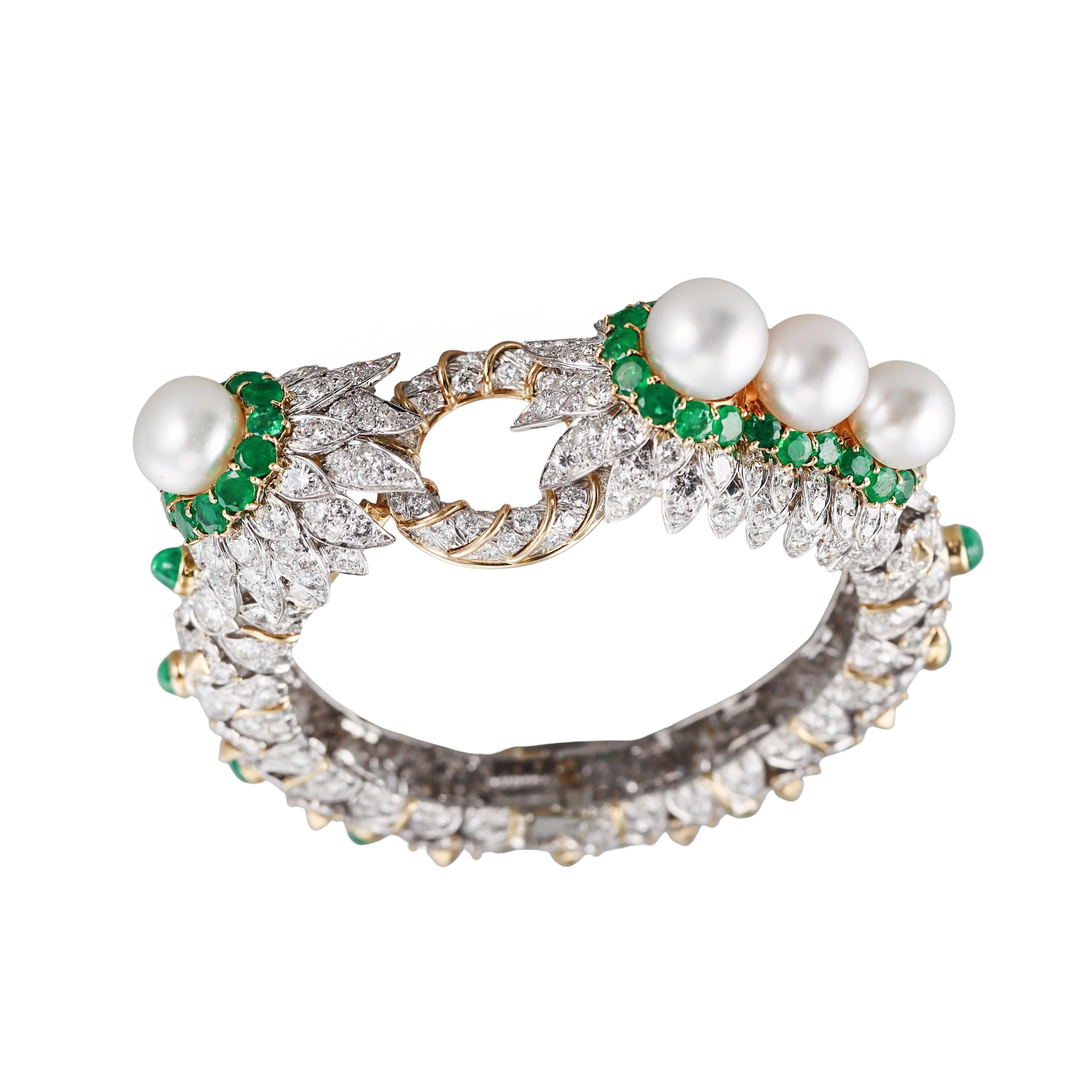 David Webb 27 Carat Diamond Emerald Pearl Gold Platinum Bracelet