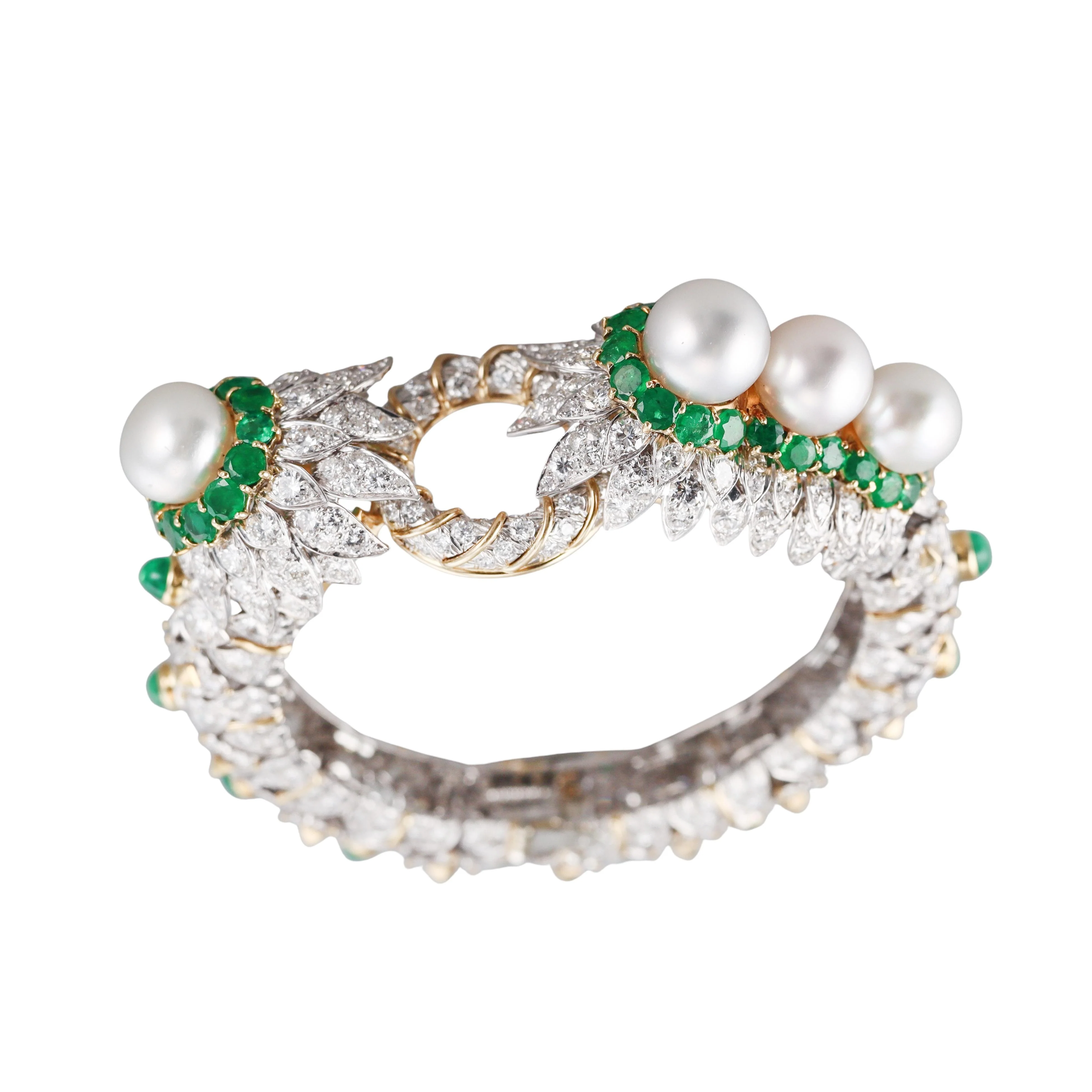 David Webb 27 Carat Diamond Emerald Pearl Gold Platinum Bracelet