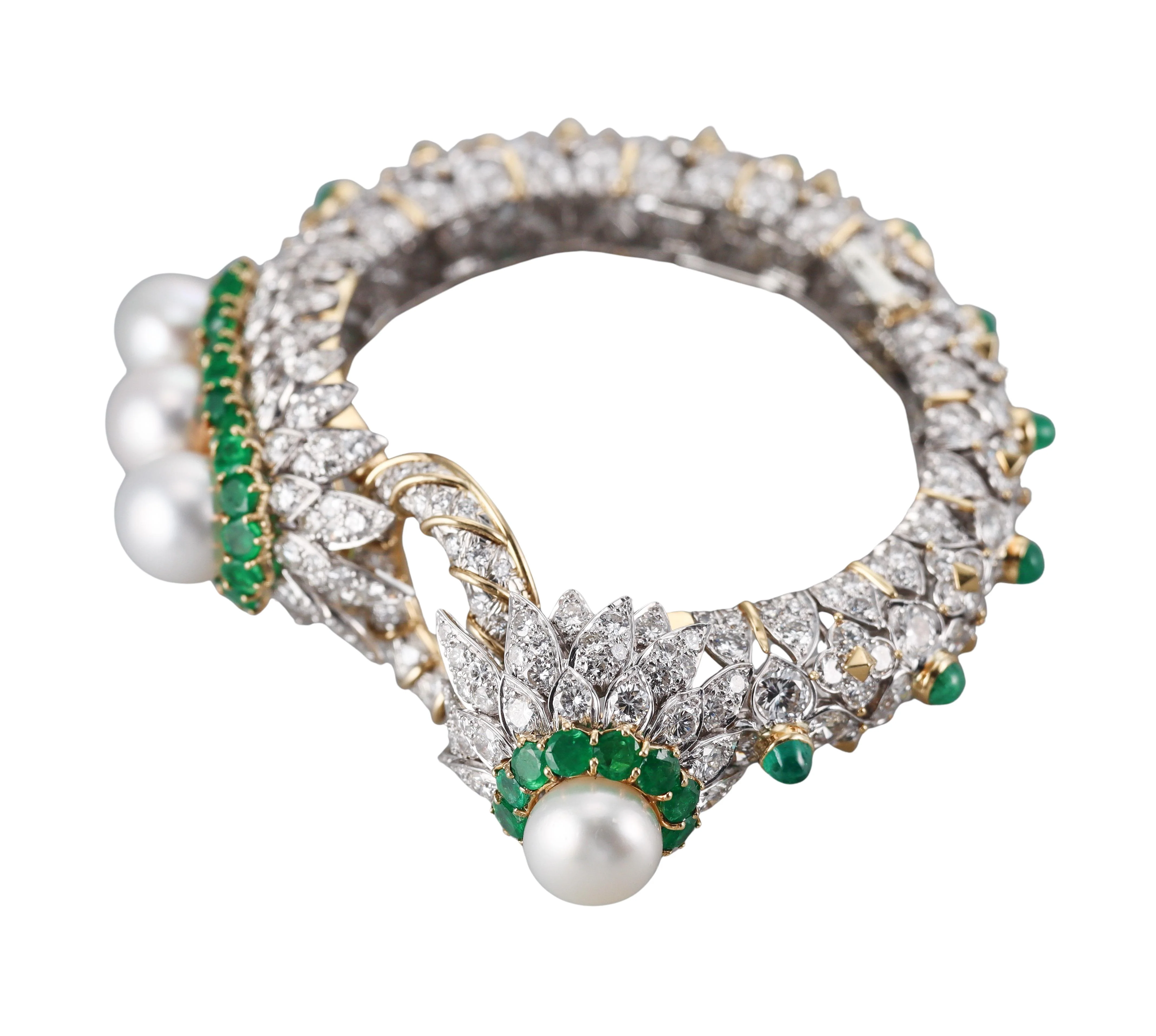 David Webb 27 Carat Diamond Emerald Pearl Gold Platinum Bracelet
