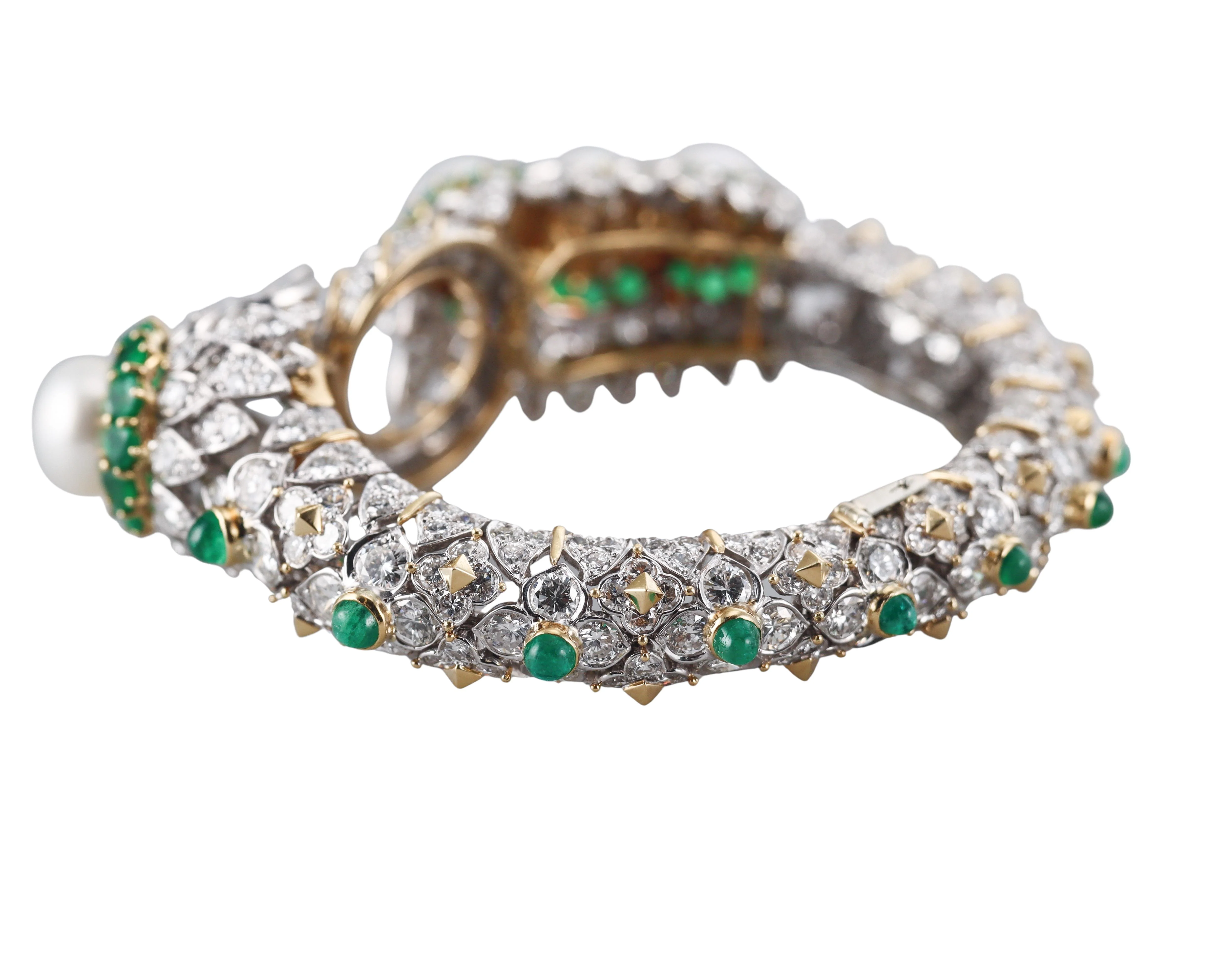 David Webb 27 Carat Diamond Emerald Pearl Gold Platinum Bracelet