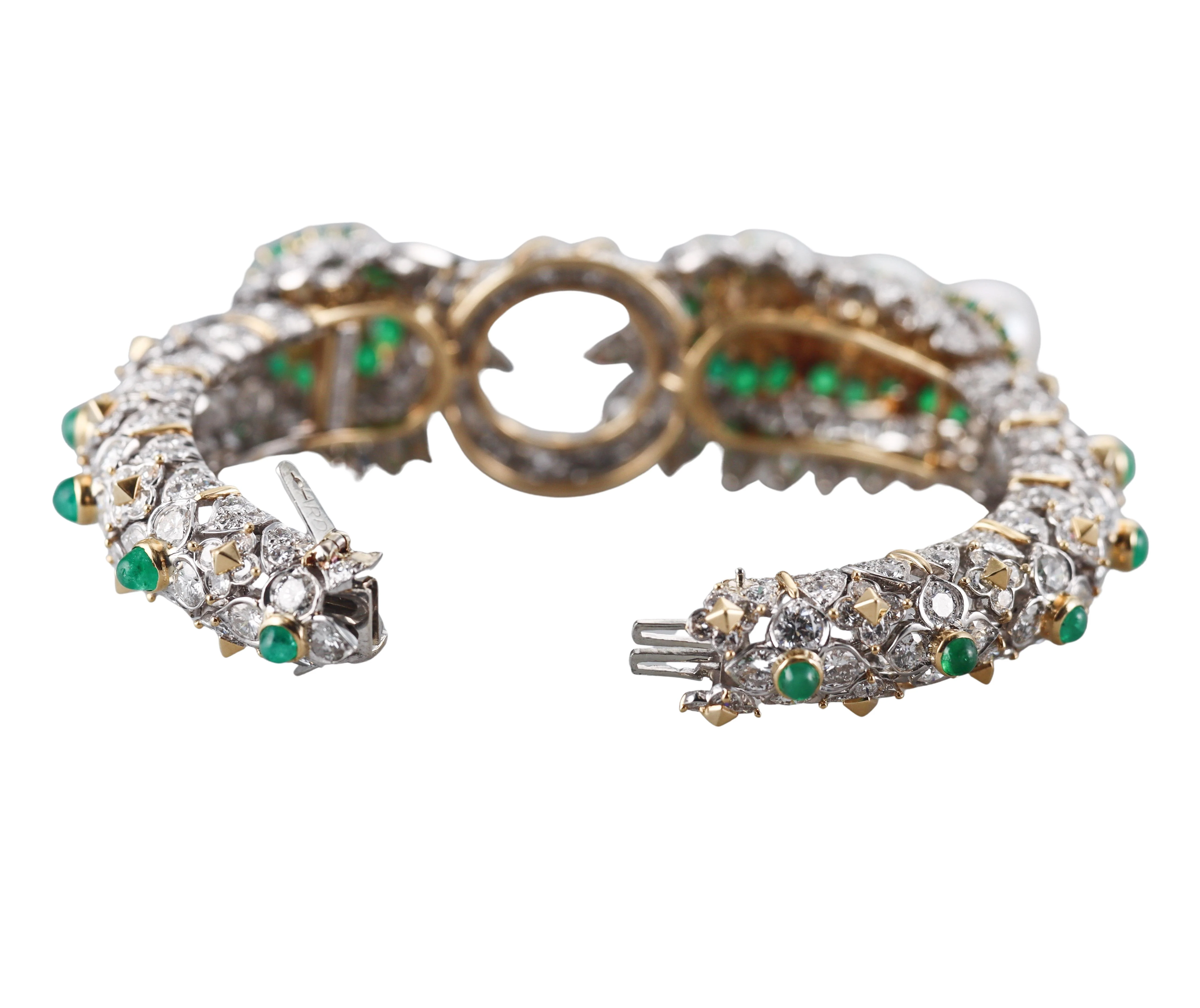 David Webb 27 Carat Diamond Emerald Pearl Gold Platinum Bracelet