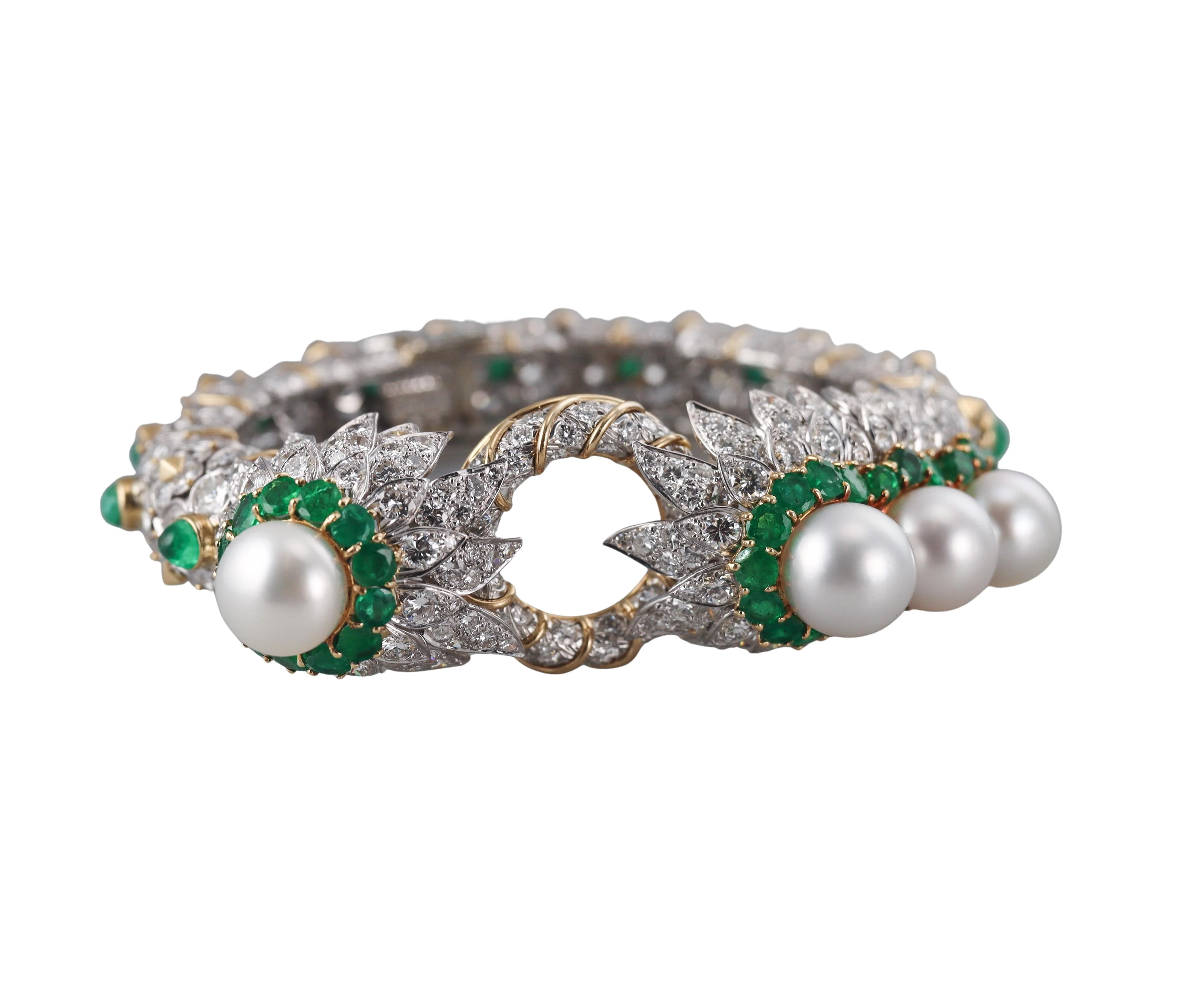 David Webb 27 Carat Diamond Emerald Pearl Gold Platinum Bracelet