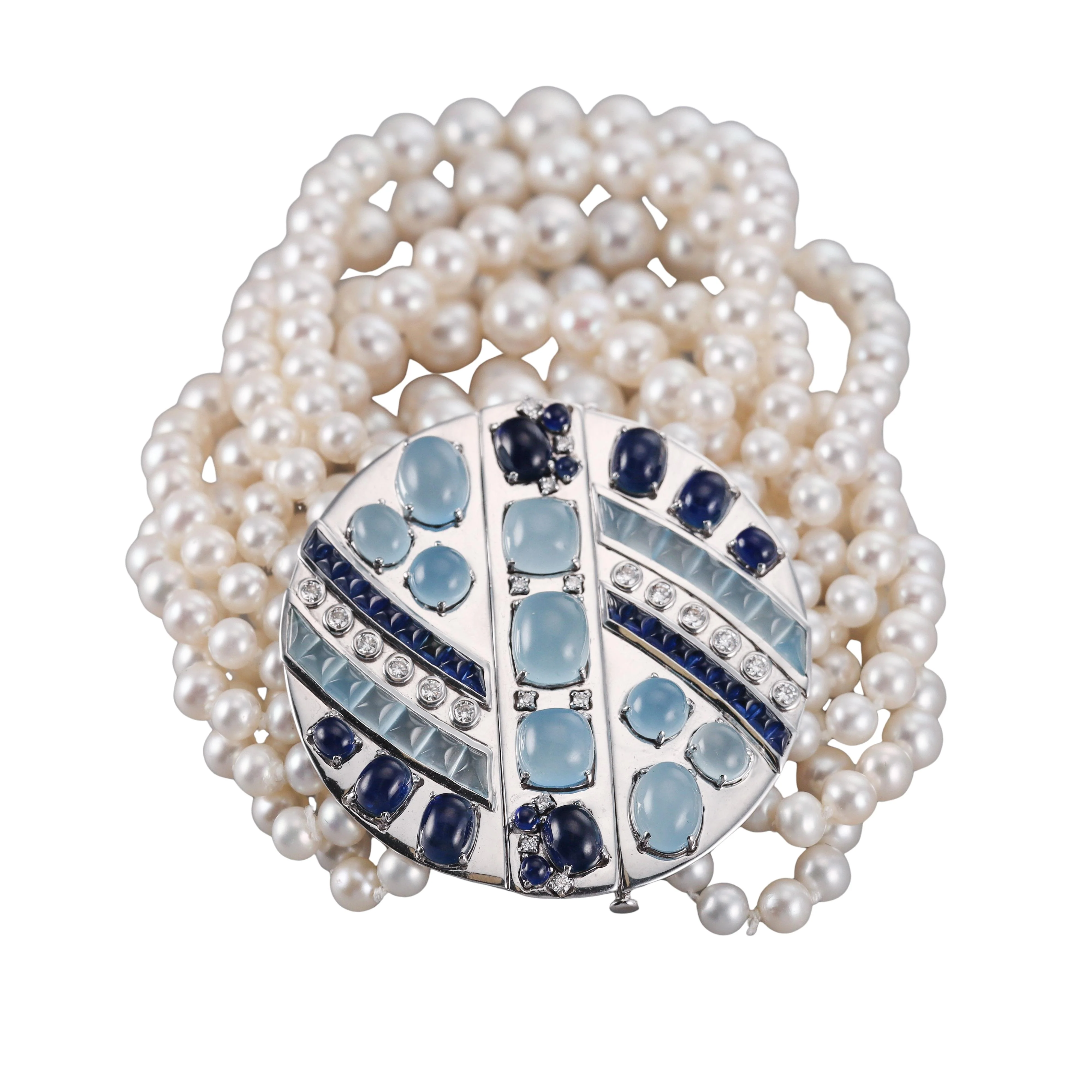 Seaman Schepps Sapphire Aquamarine Diamond Pearl Gold Bracelet