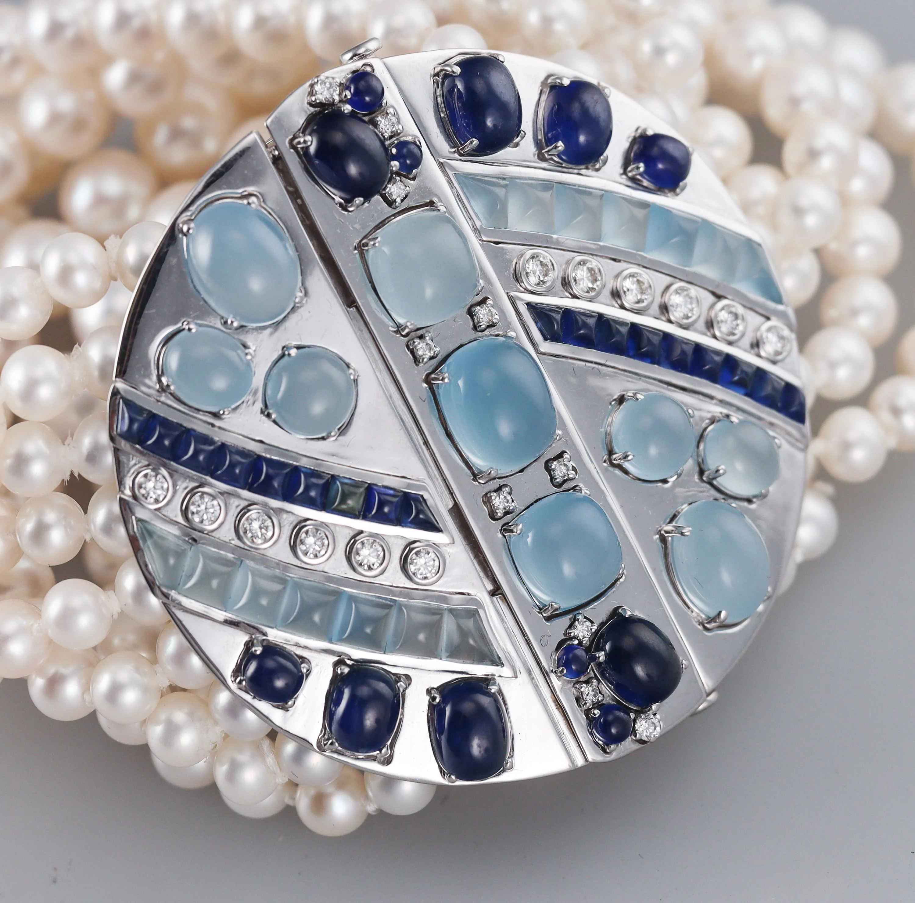 Seaman Schepps Sapphire Aquamarine Diamond Pearl Gold Bracelet
