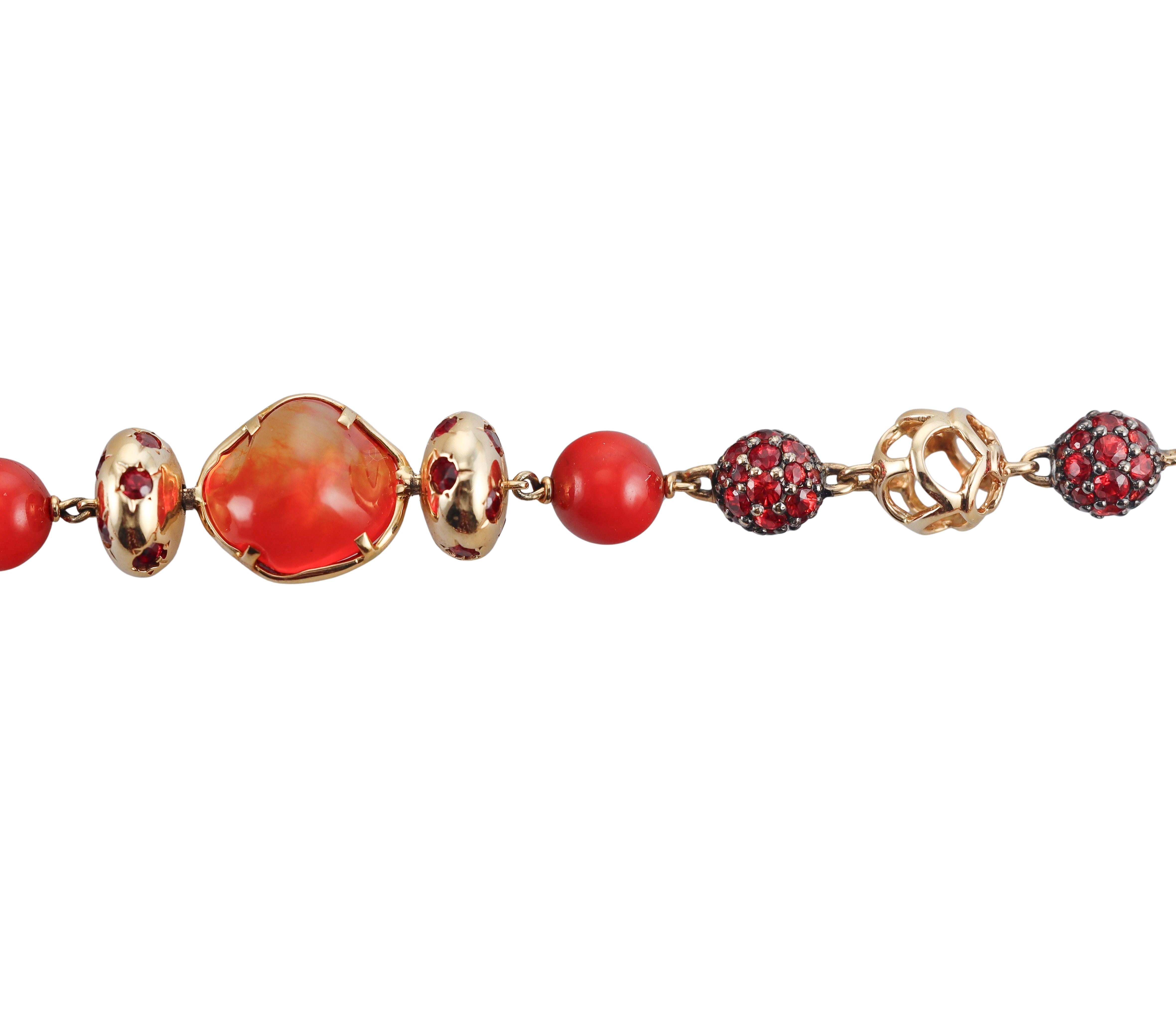 John Hardy Naga Fire Opal Orange Sapphire Coral Gold Long Necklace