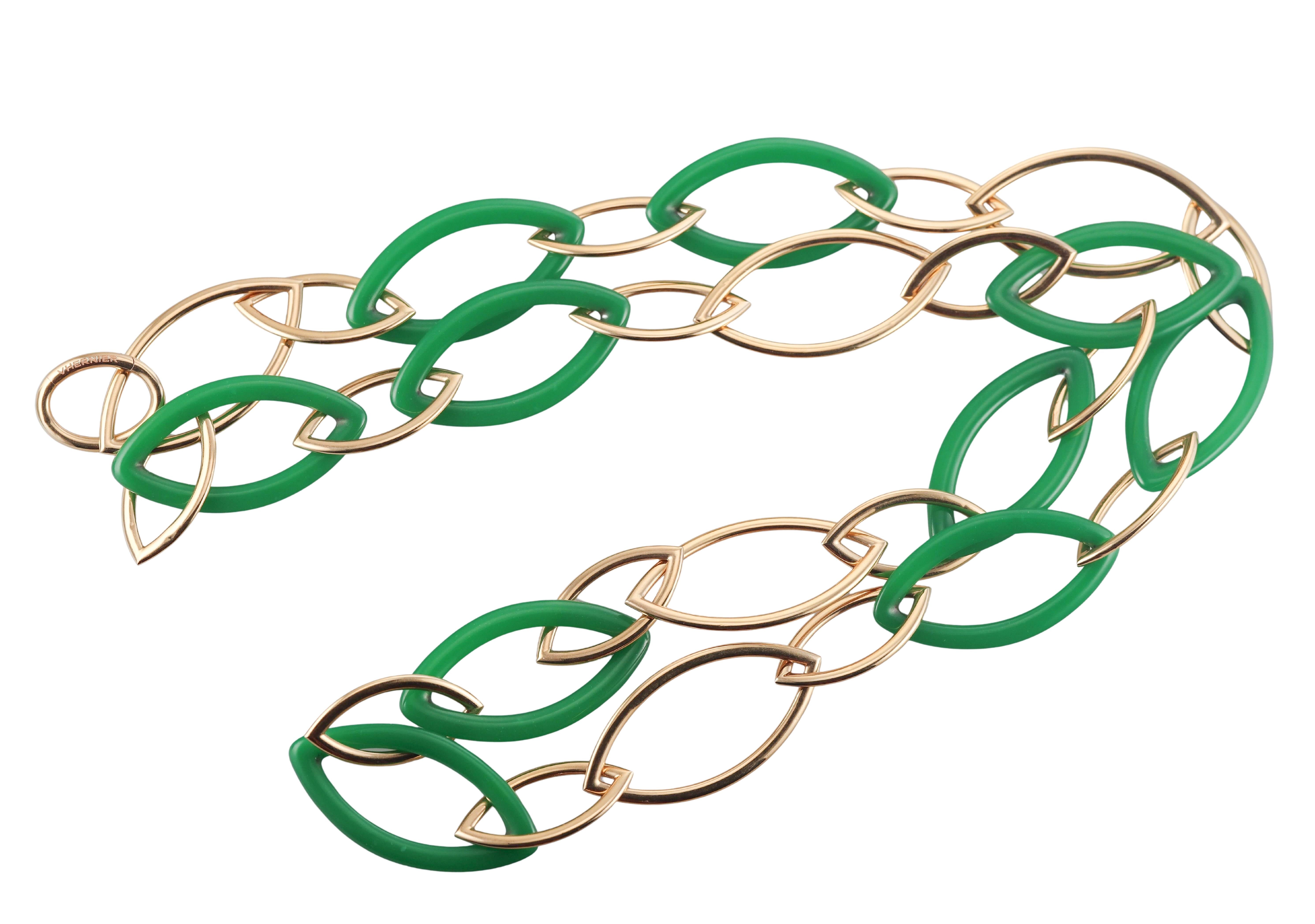 Vhernier Pop Chain Rose Gold Chrysoprase Link Necklace