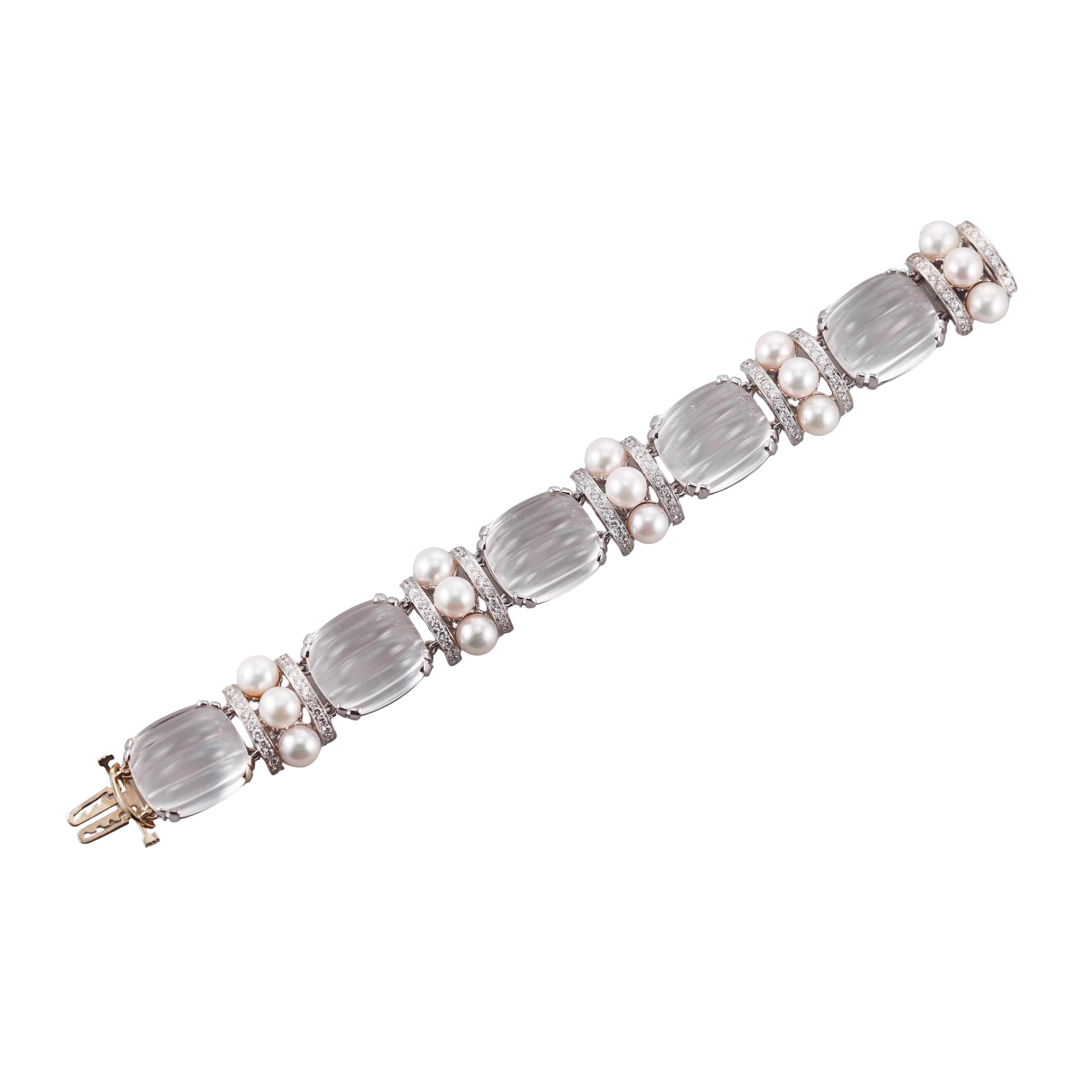 Seaman Schepps Crystal Pearl Diamond Gold Bracelet