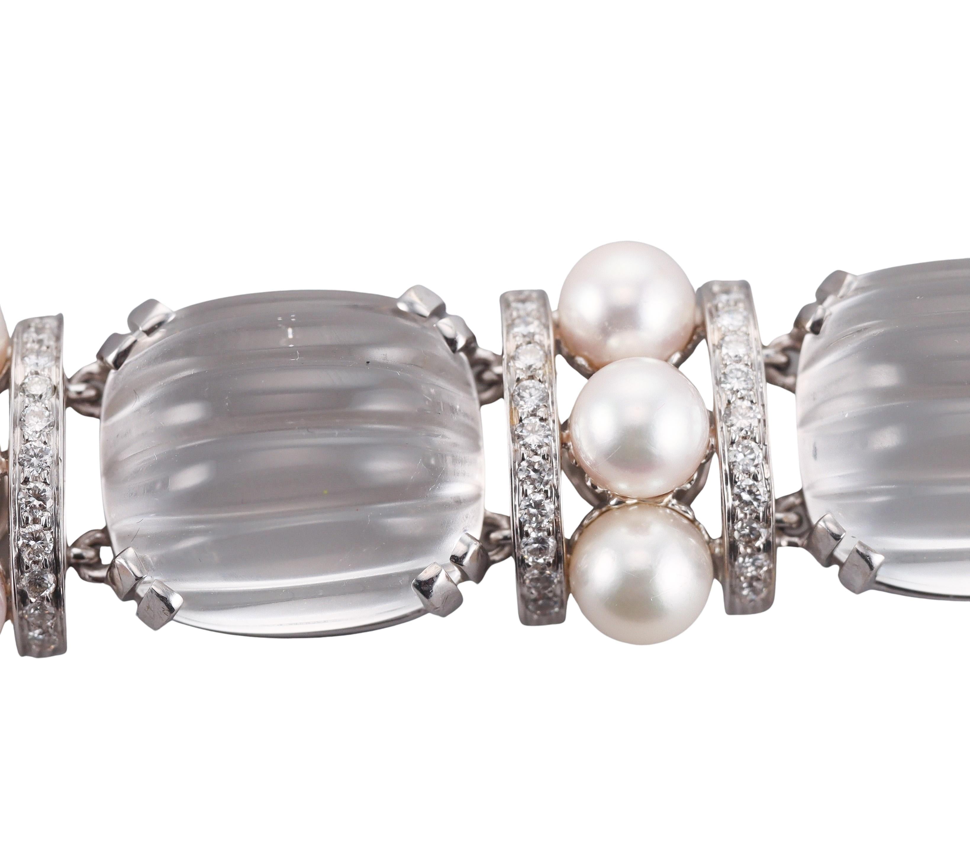 Seaman Schepps Crystal Pearl Diamond Gold Bracelet