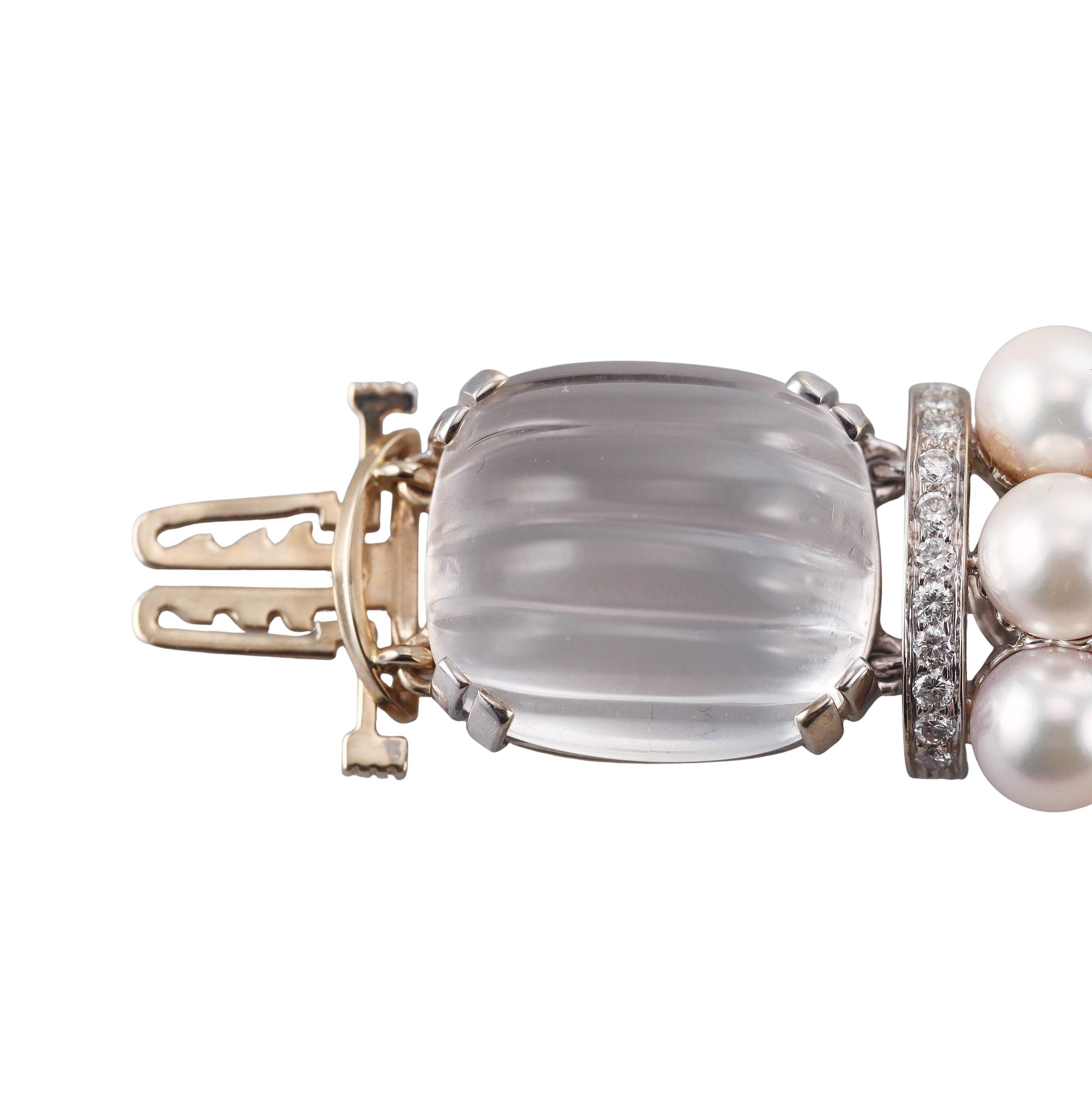 Seaman Schepps Crystal Pearl Diamond Gold Bracelet