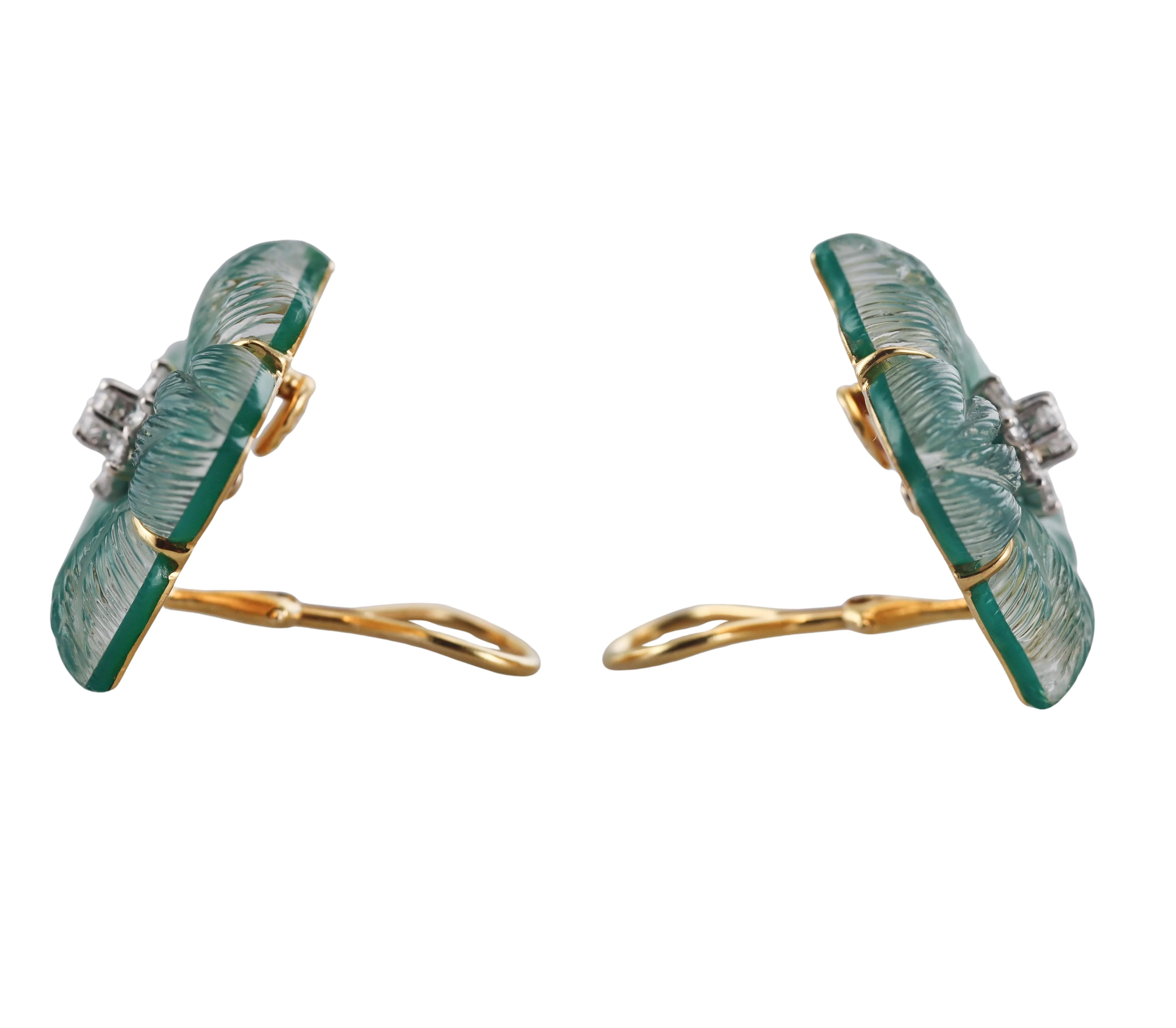 Seaman Schepps Clematis Chrysoprase Diamond Gold Flower Earrings