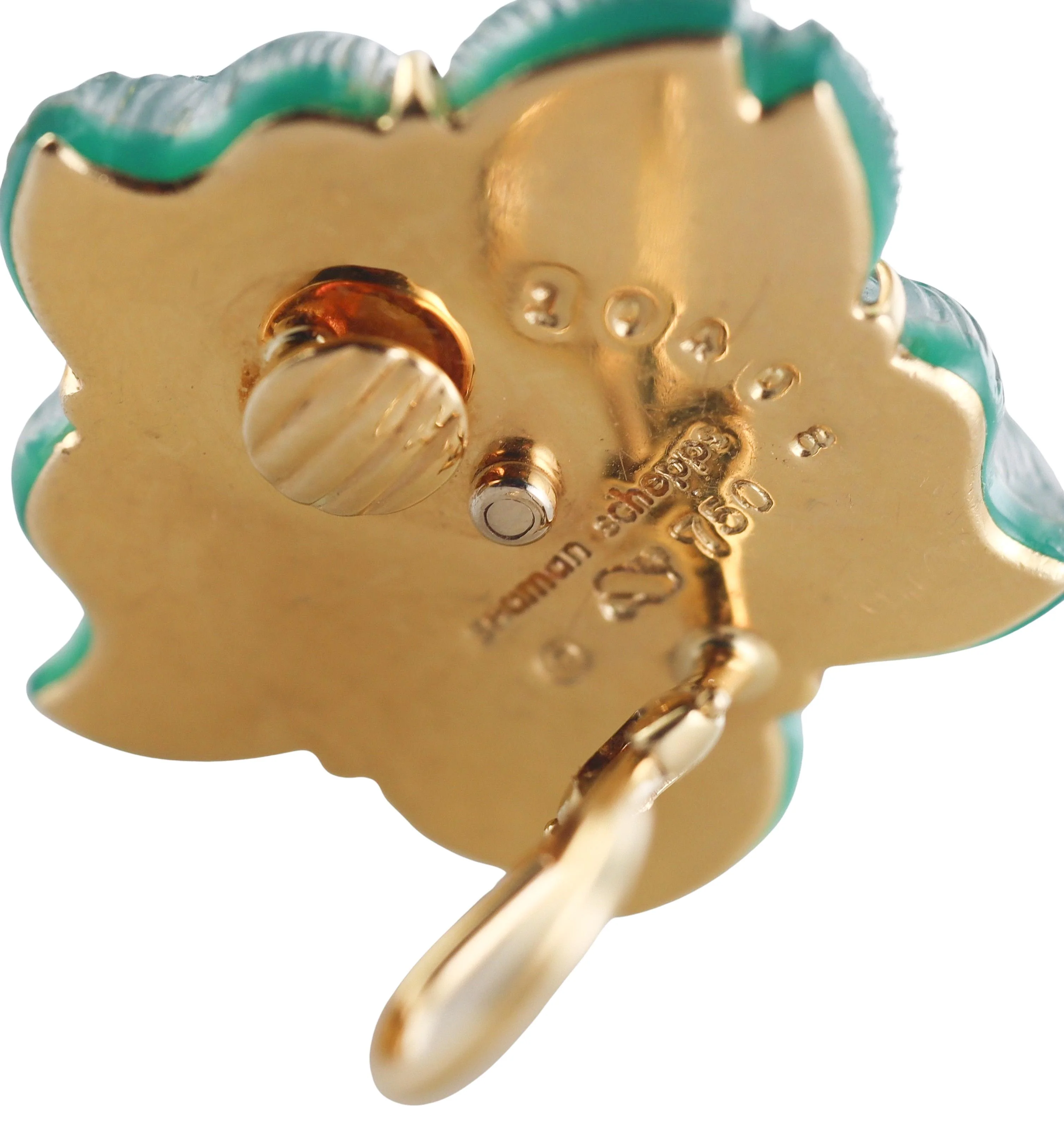 Seaman Schepps Clematis Chrysoprase Diamond Gold Flower Earrings
