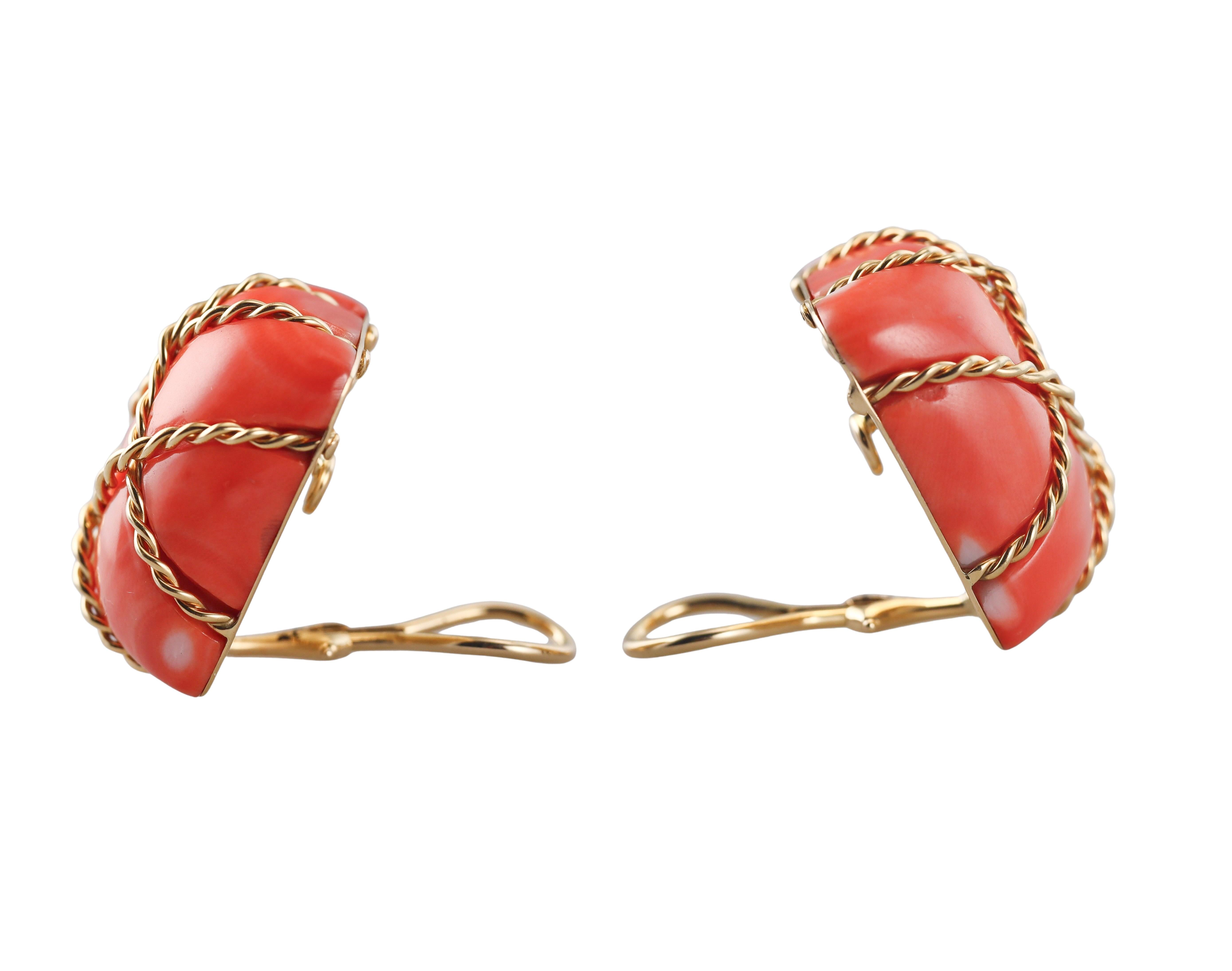 Seaman Schepps Cage Coral Gold Earrings