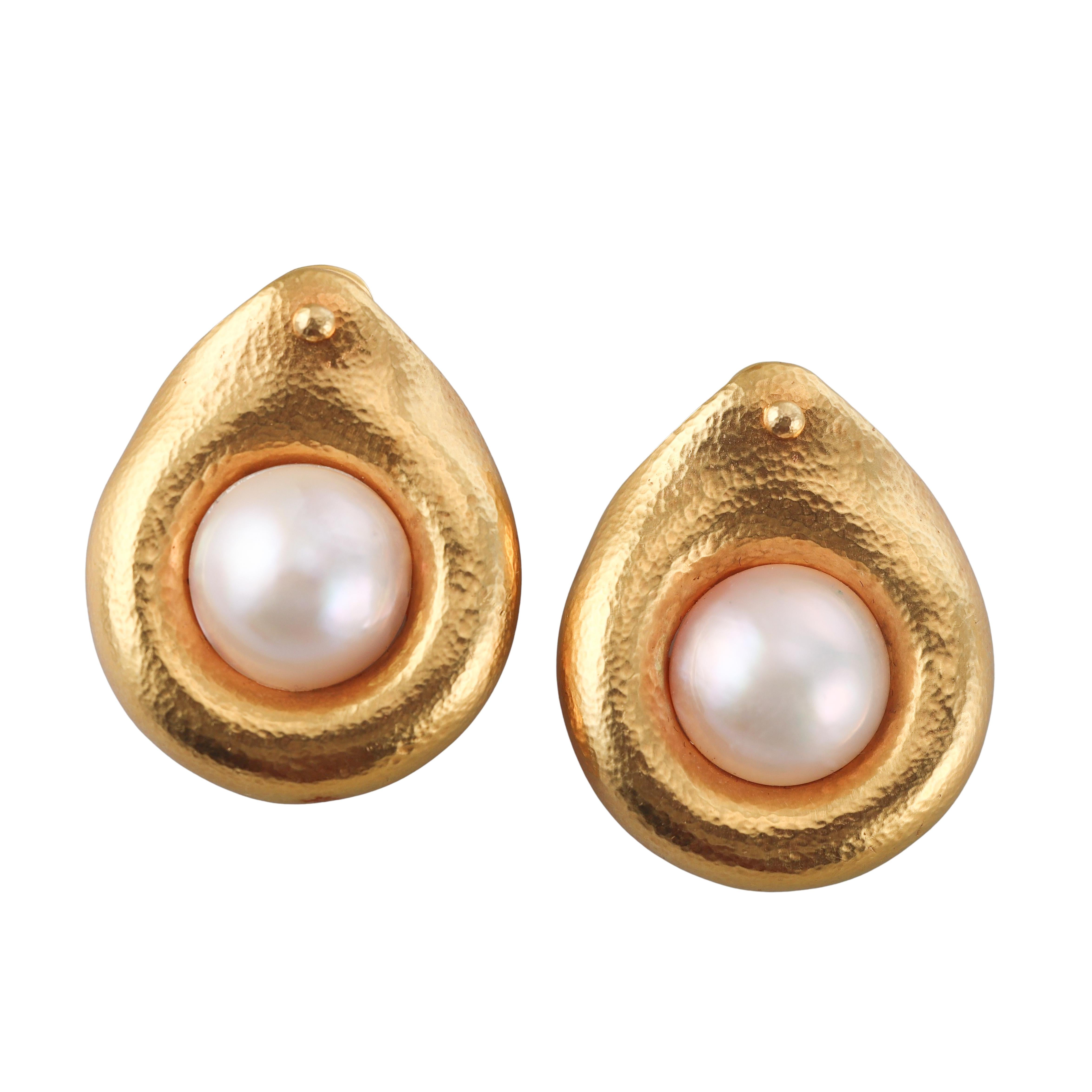 Zolotas Greece Gold Mabe Pearl Earrings