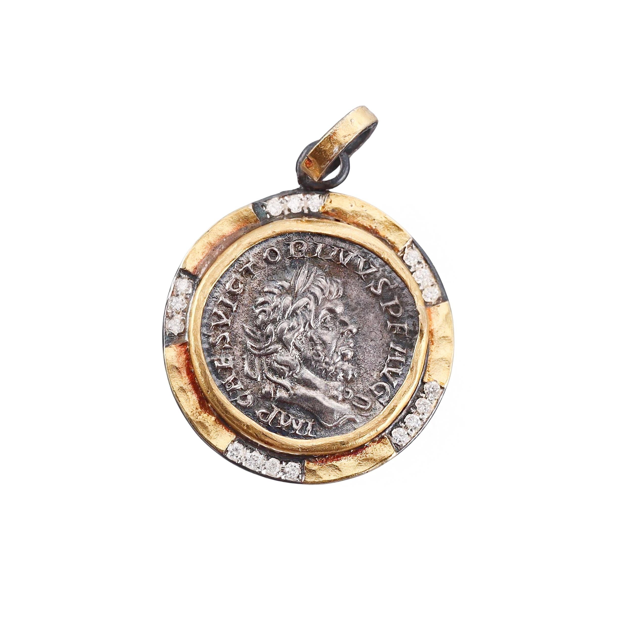 Ancient Inspired Silver Gold Diamond Marcus Aurelius The Philosopher Pendant