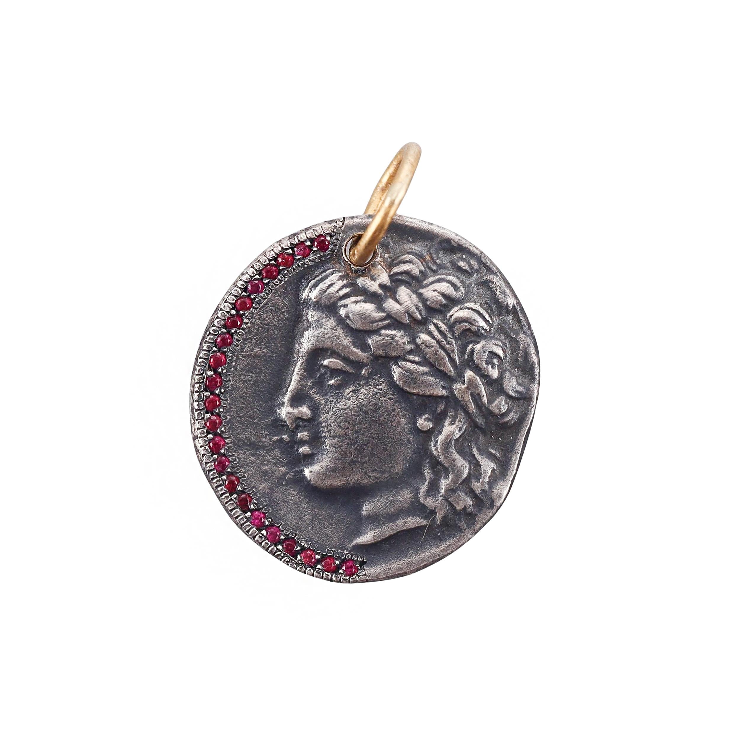 Ancient Inspired Silver Gold Ruby Greek Apollo Miletos Pendant