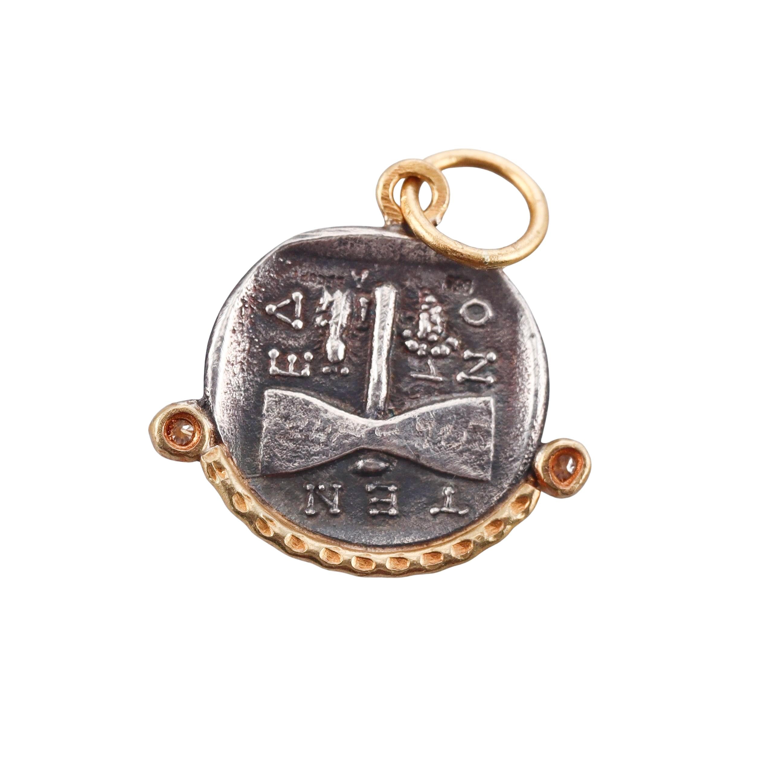 Ancient Inspired Silver Gold Diamond Greek Two Faced Deity Janus Pendant