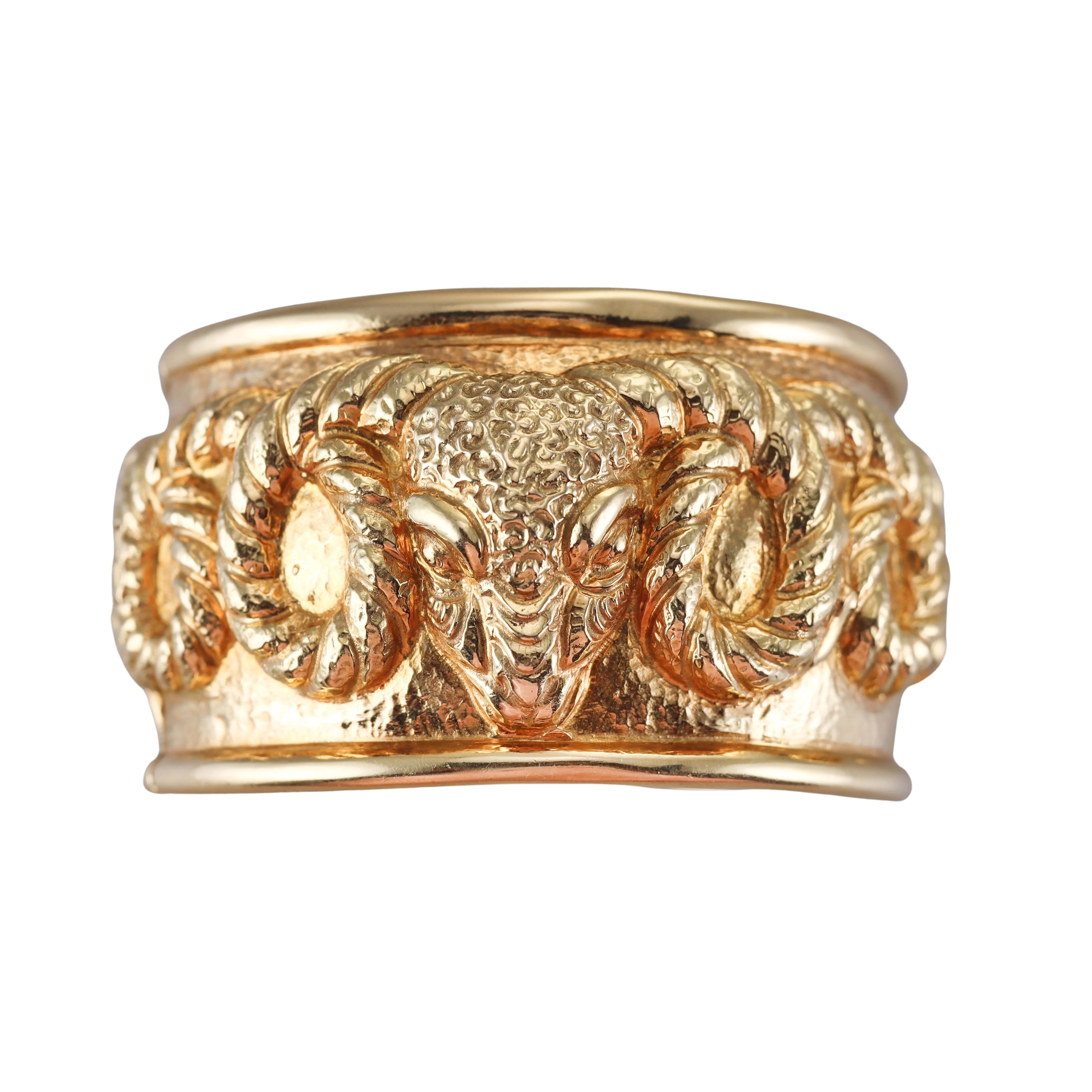 David Webb Repoussé Rams Head Cuff Bracelet