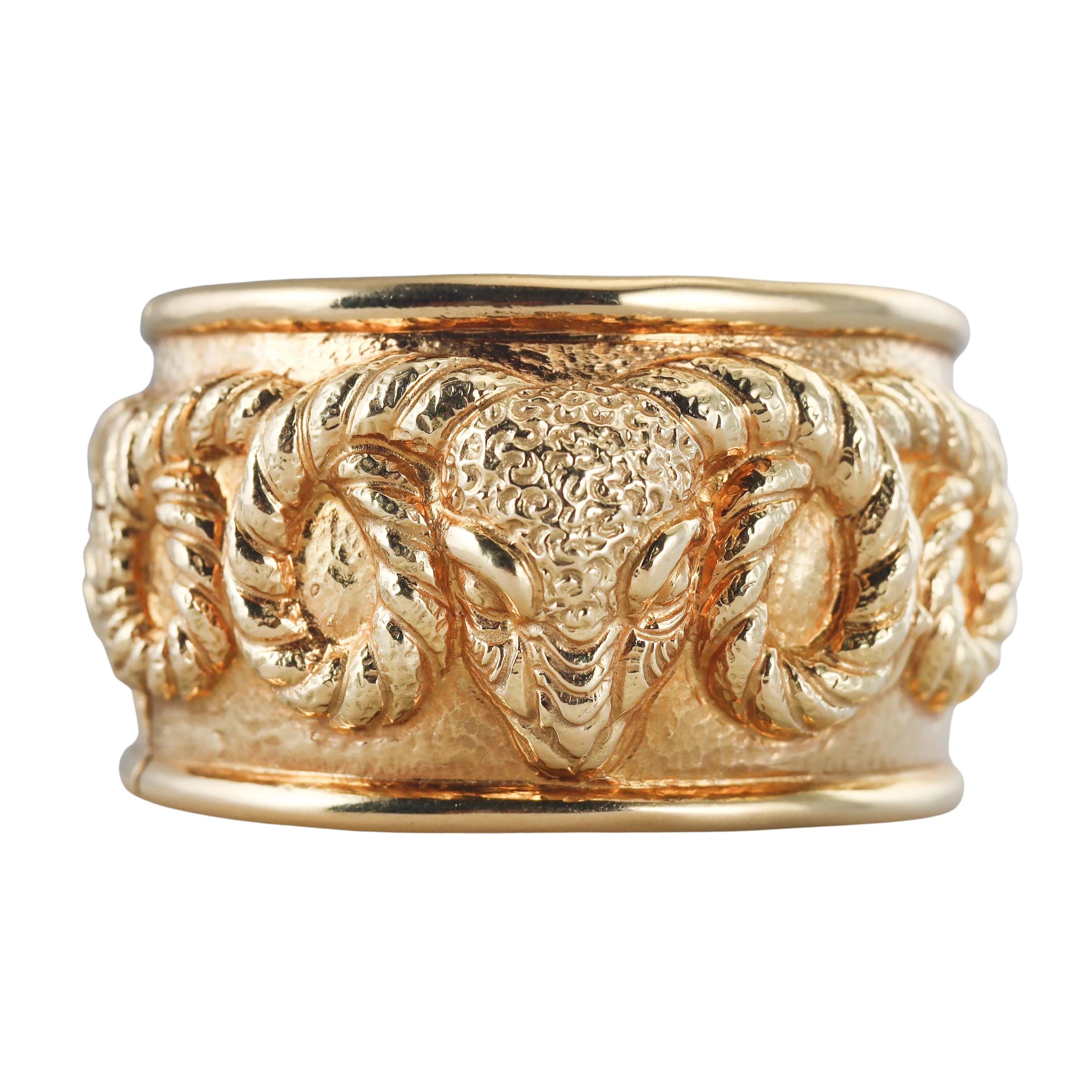 David Webb Repoussé Rams Head Cuff Bracelet