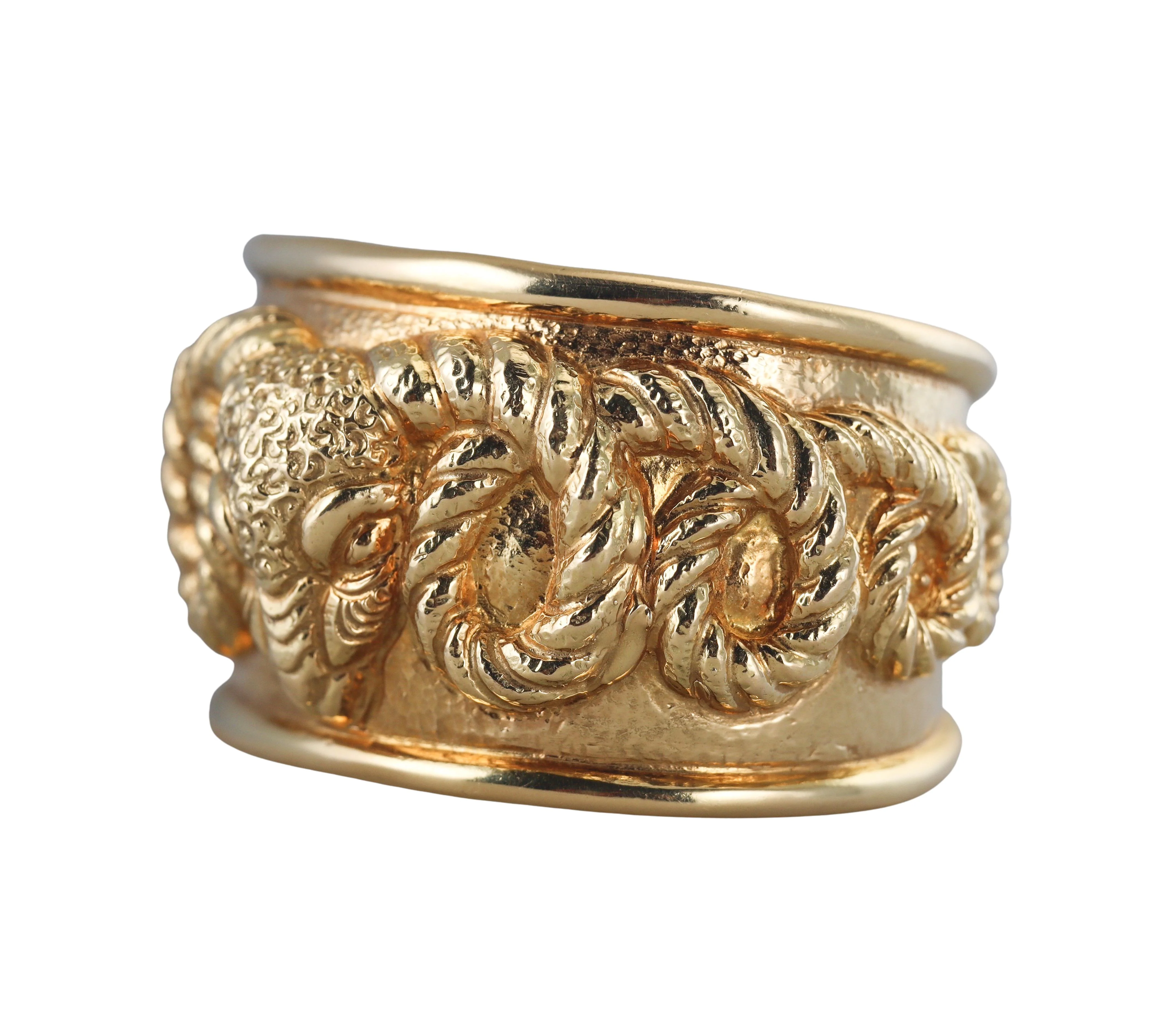 David Webb Repoussé Rams Head Cuff Bracelet