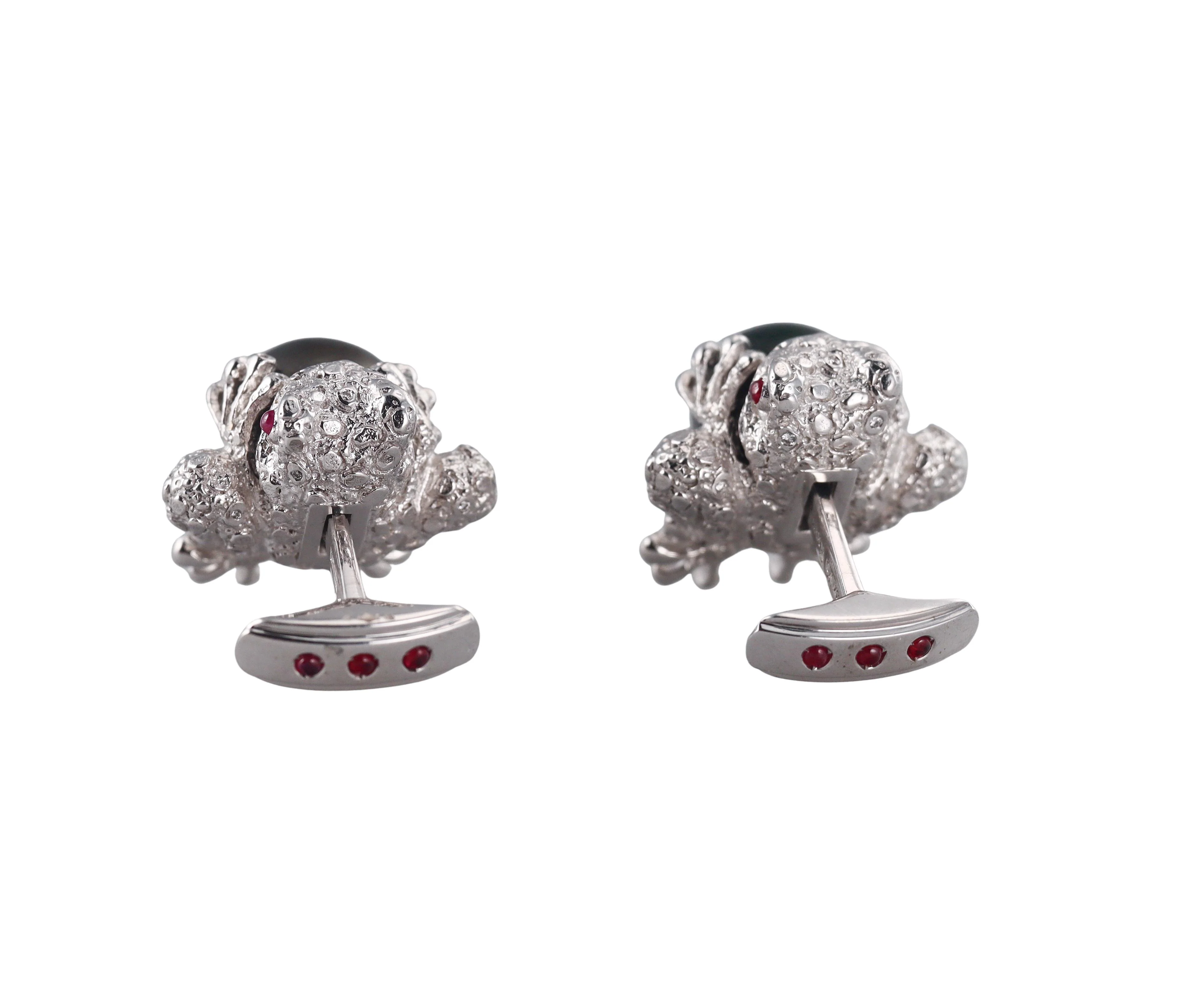 Stefano Ricci Black South Sea Pearl Diamond Ruby Gold Frog Cufflinks