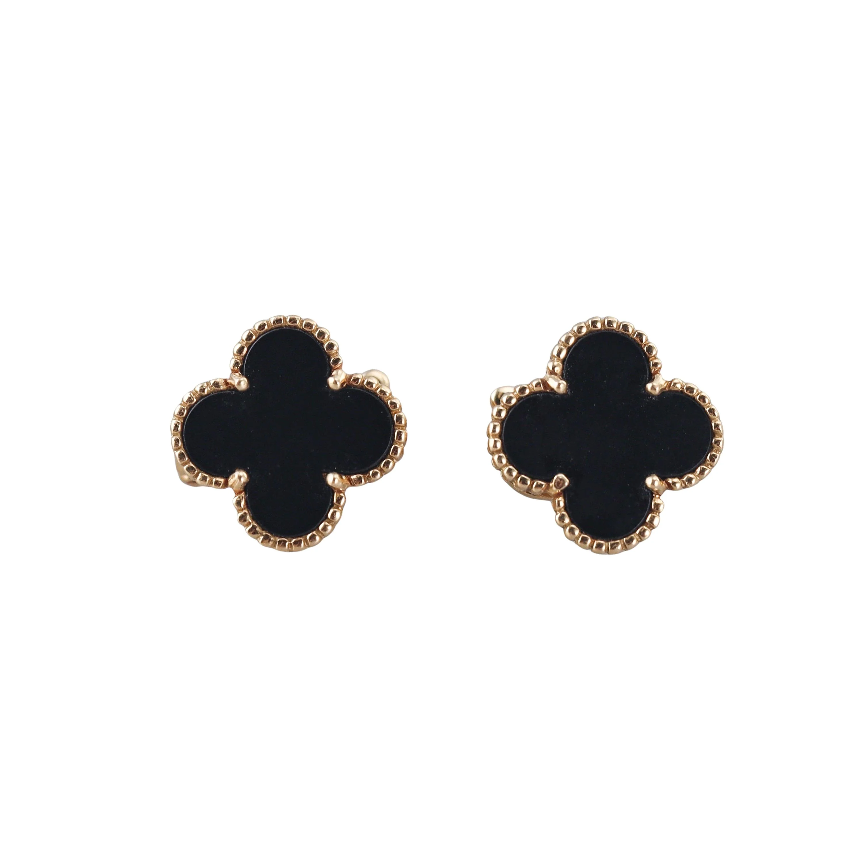 Van Cleef Arpels Vintage Alhambra Onyx Gold Earrings