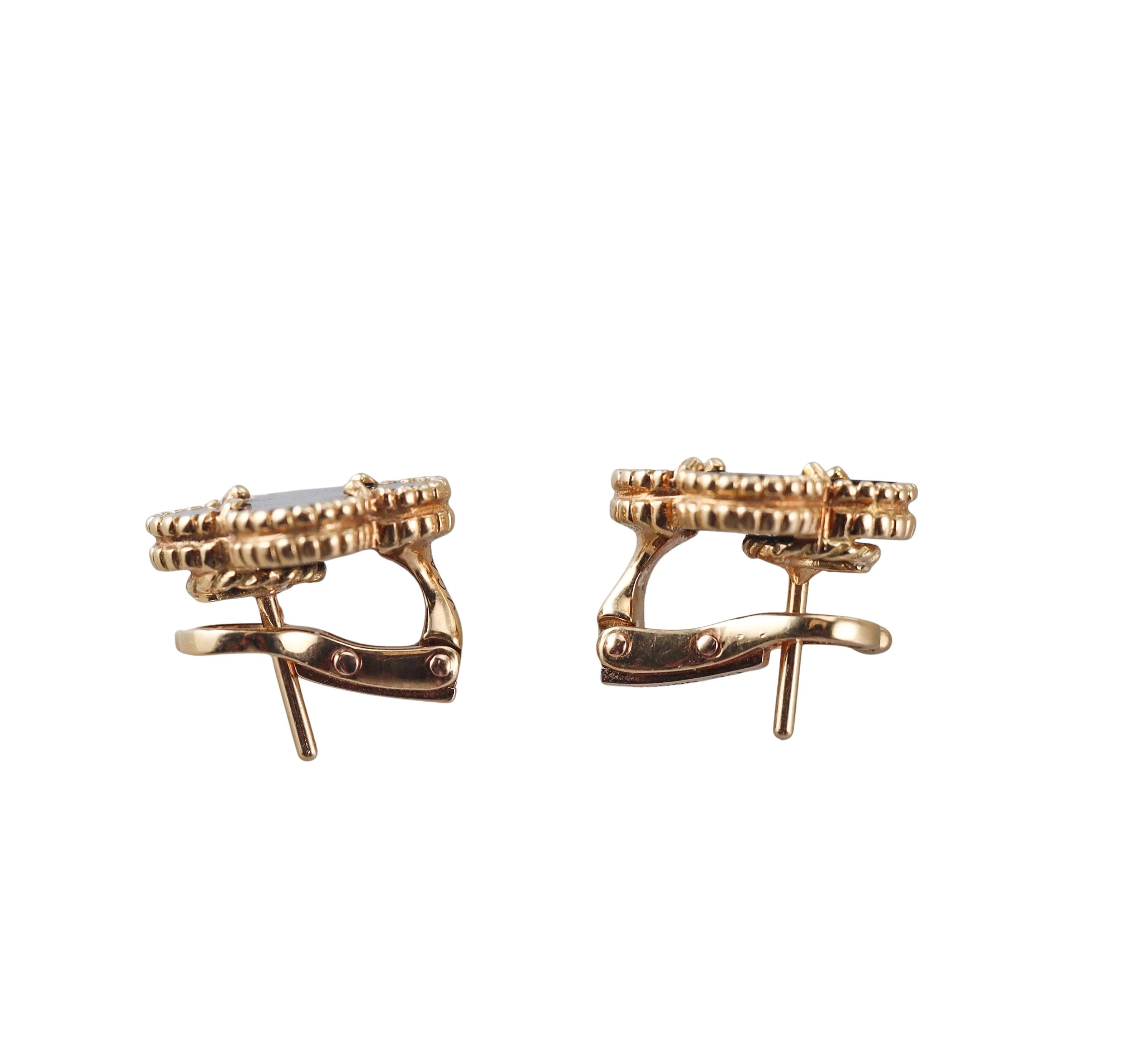 Van Cleef Arpels Vintage Alhambra Onyx Gold Earrings