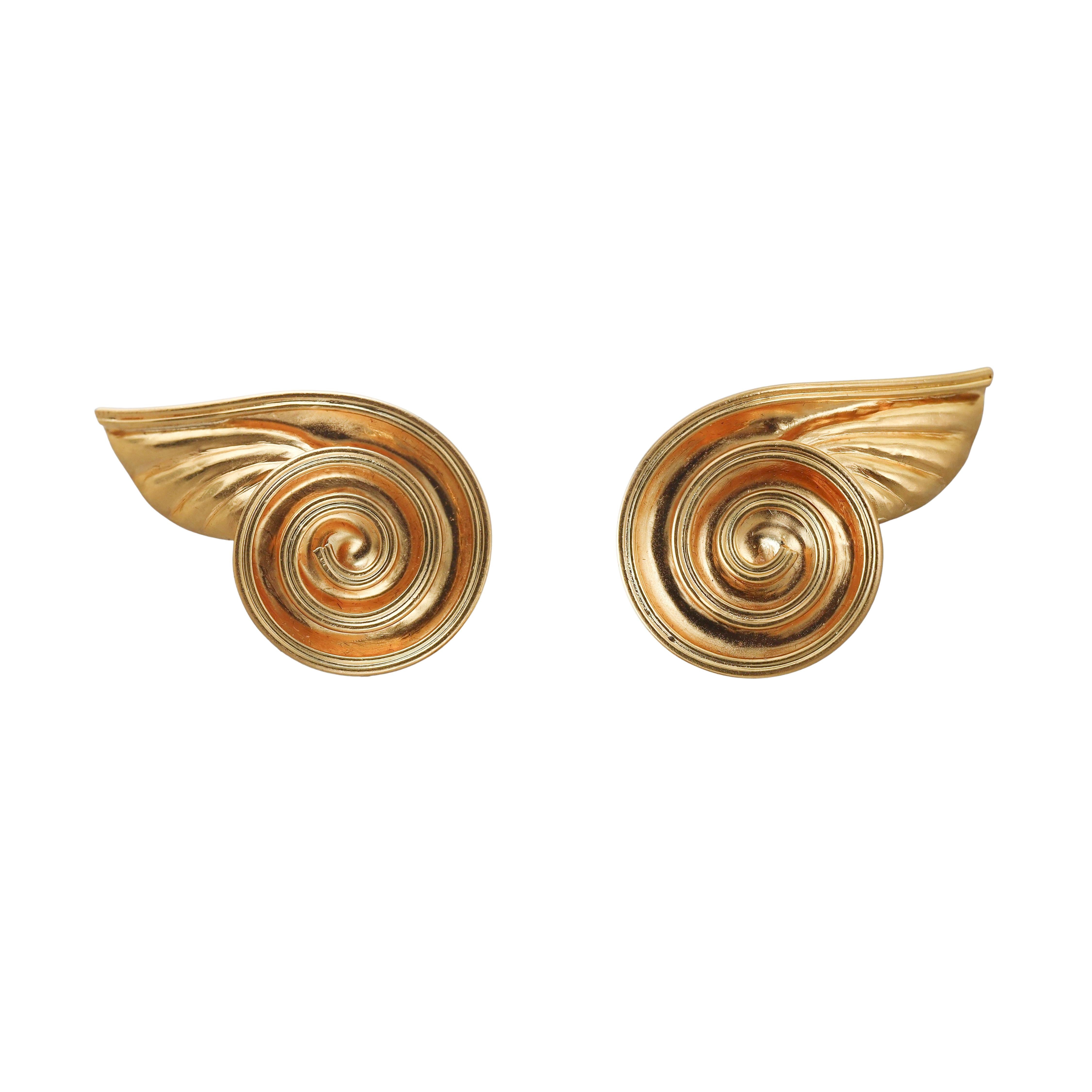 Lalaounis Greece Spiral Wings Gold Earrings